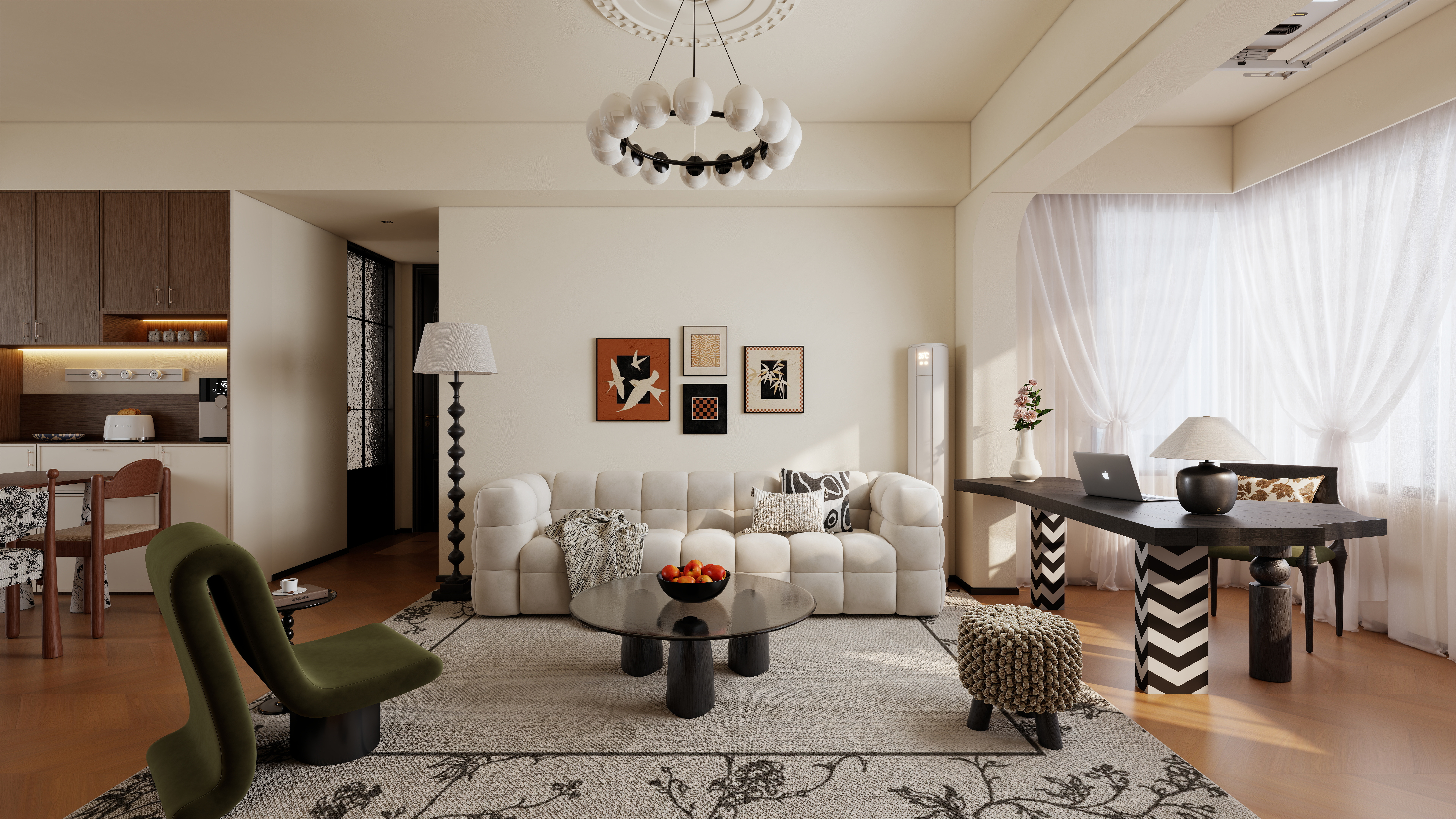 星空设计500一套-法式中古112㎡三室一层客餐厅装修效果图第3张