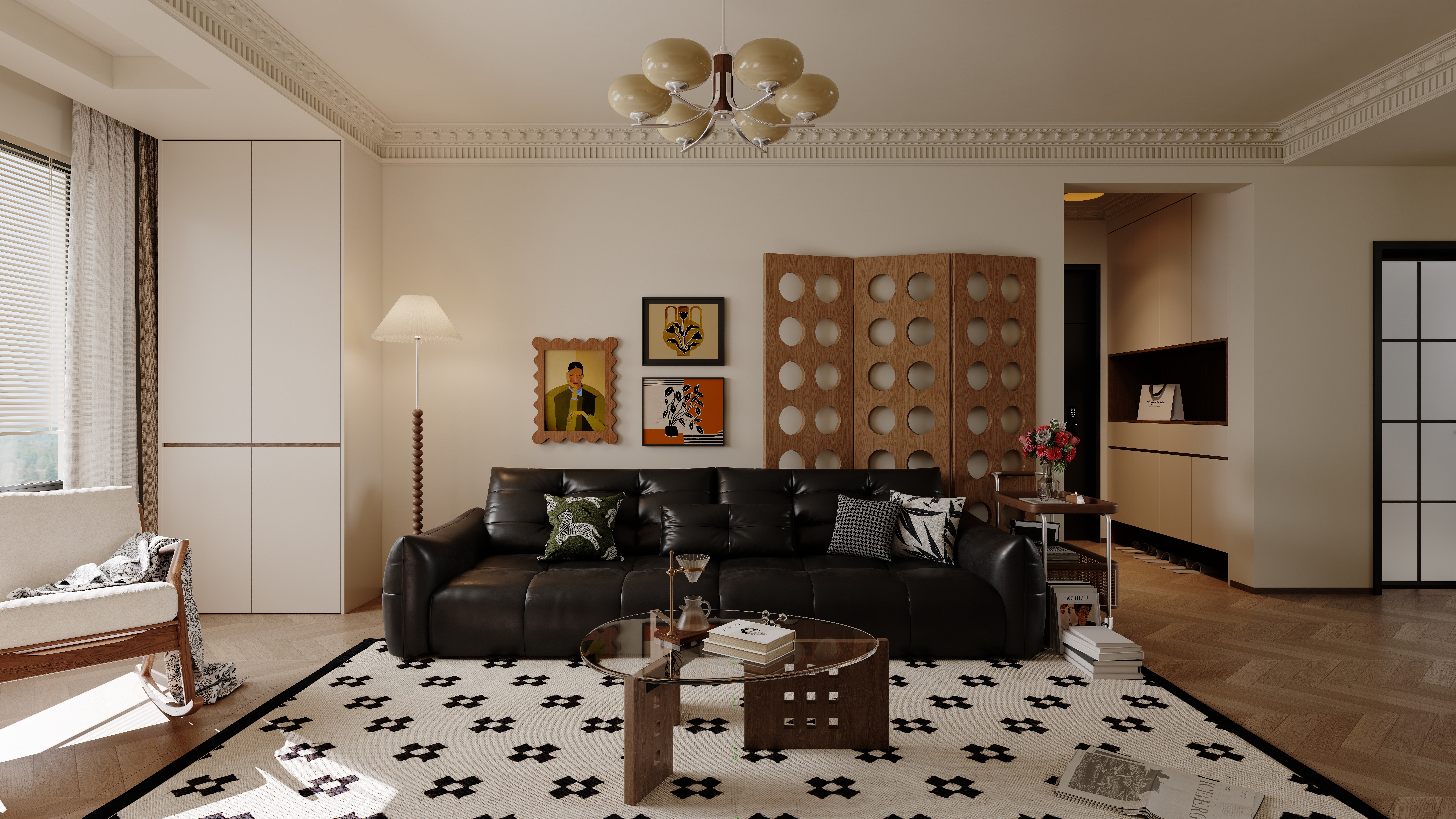 星空设计500一套-中古风3室98㎡一层客餐厅装修效果图第2张