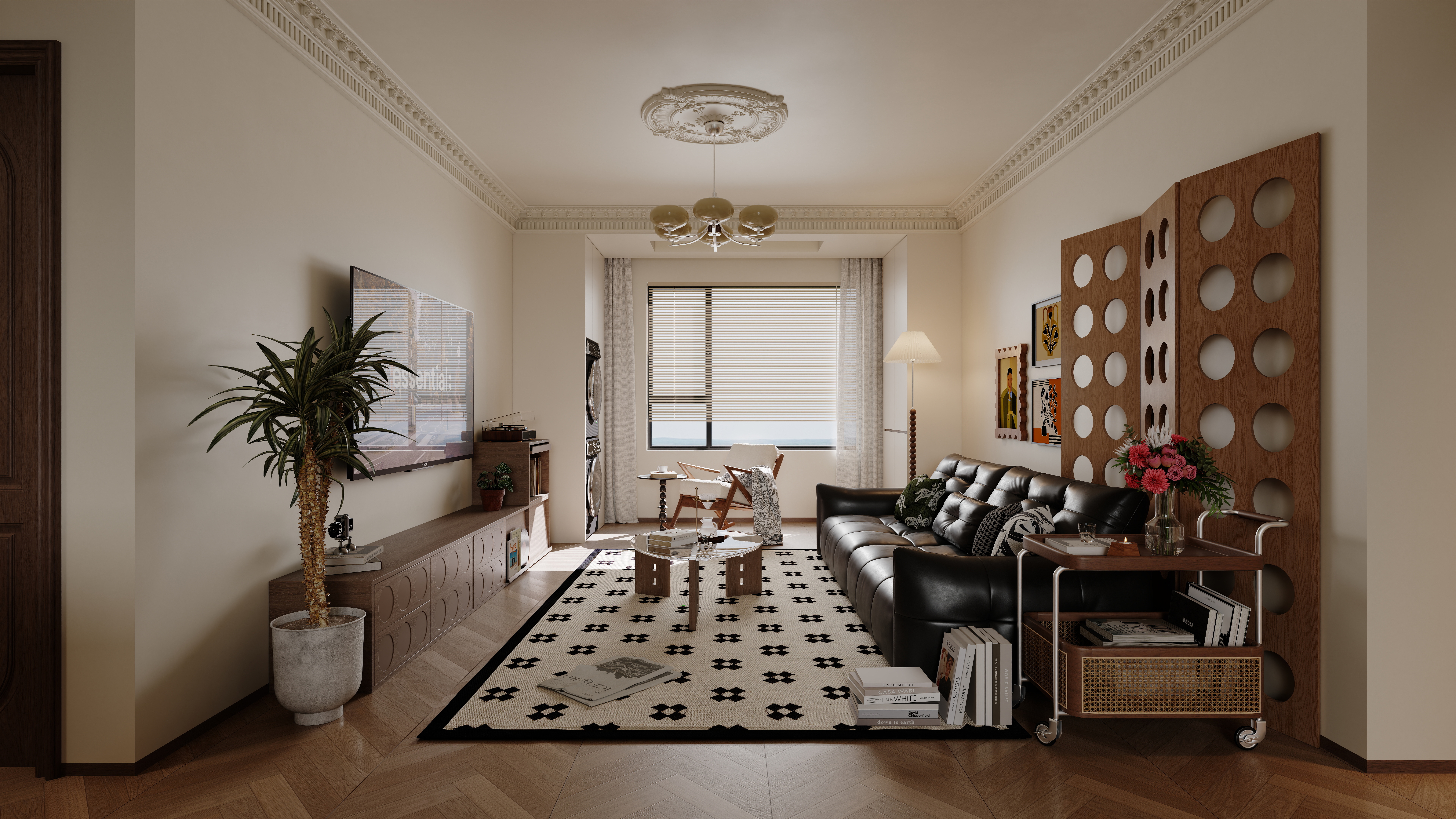 星空设计500一套-中古风3室98㎡一层客餐厅装修效果图第3张