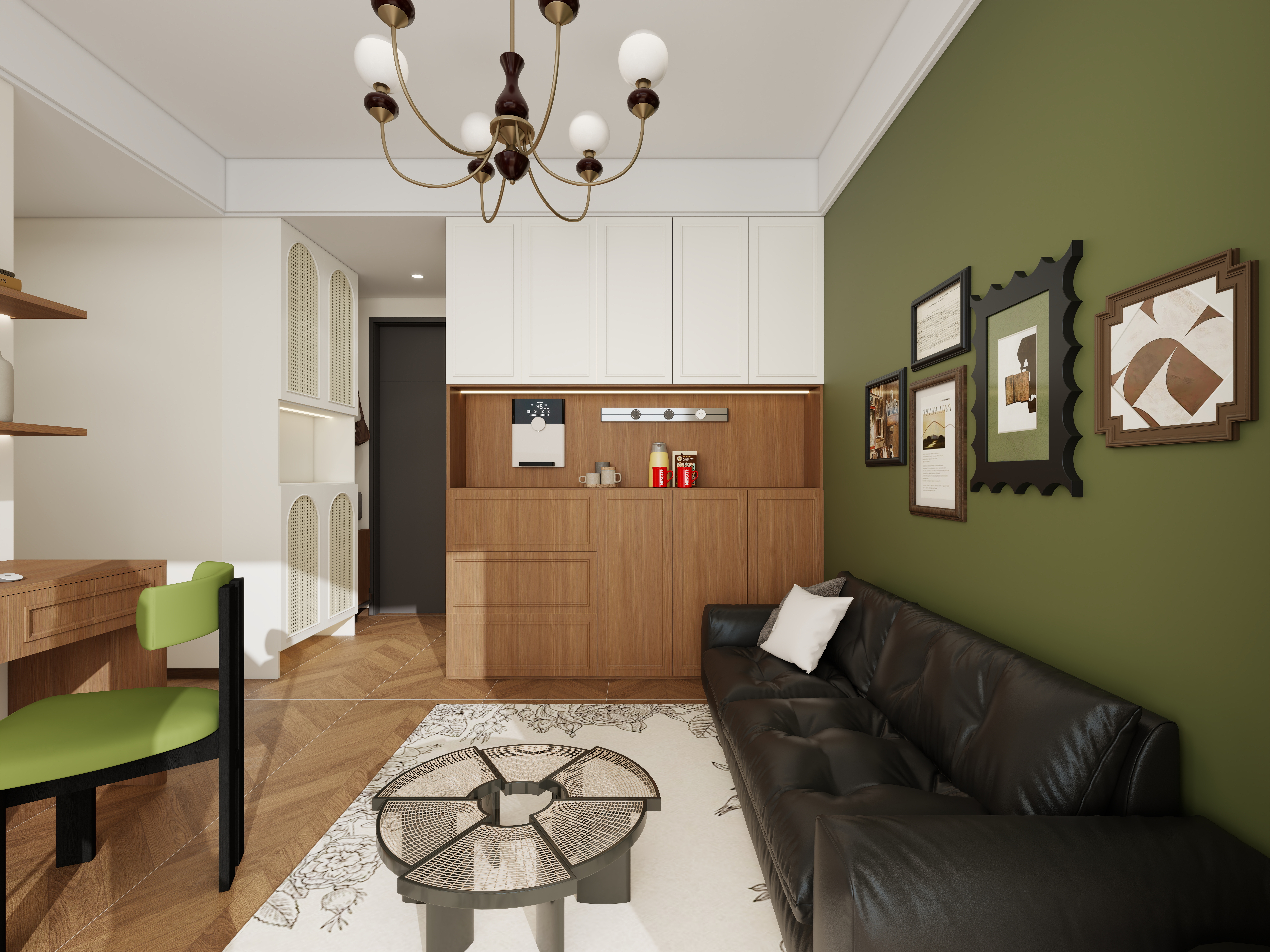 星空设计500一套-中古风一居室一层客餐厅装修效果图第4张