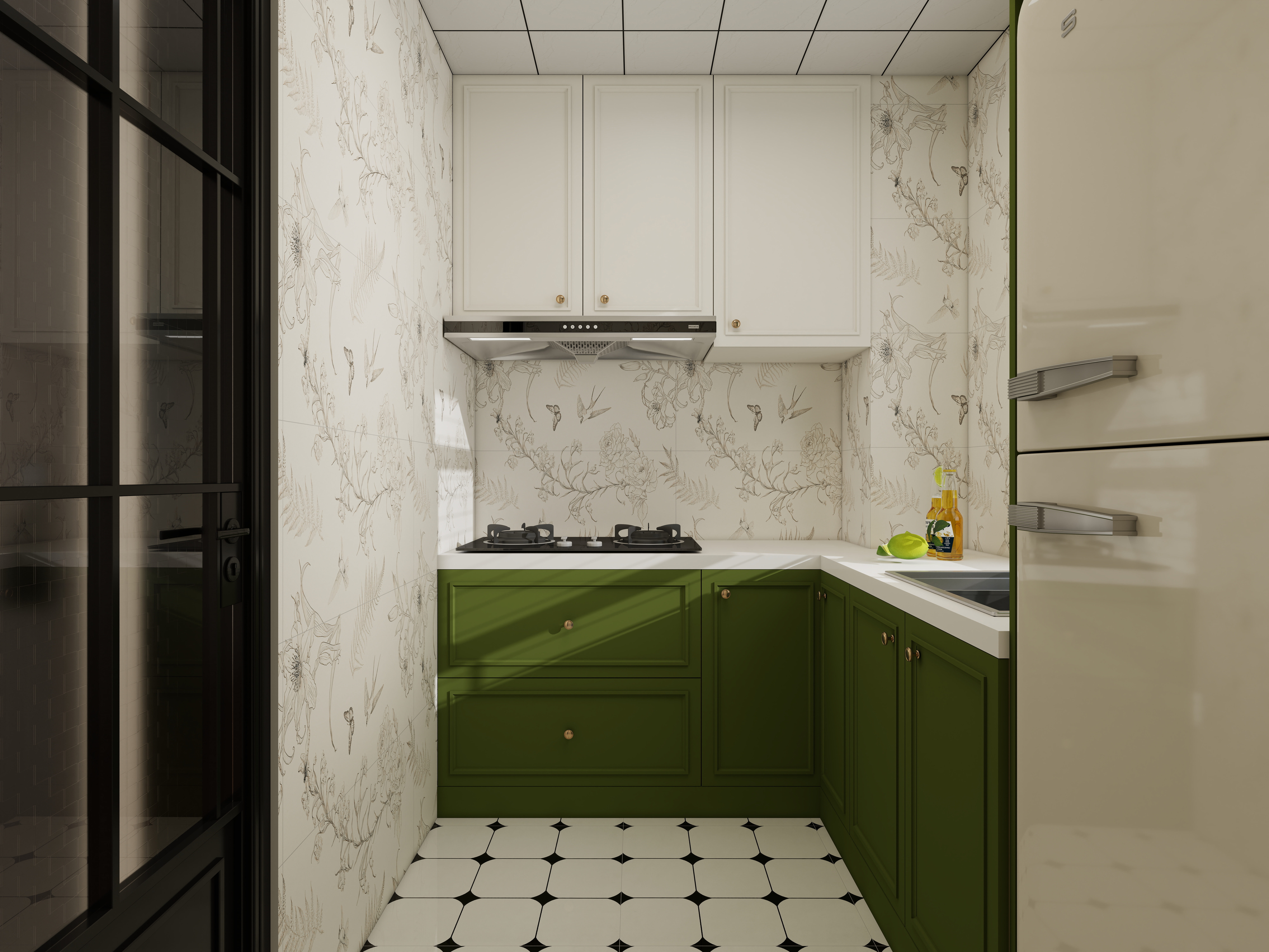 星空设计500一套-中古风一居室一层厨房装修效果图第1张