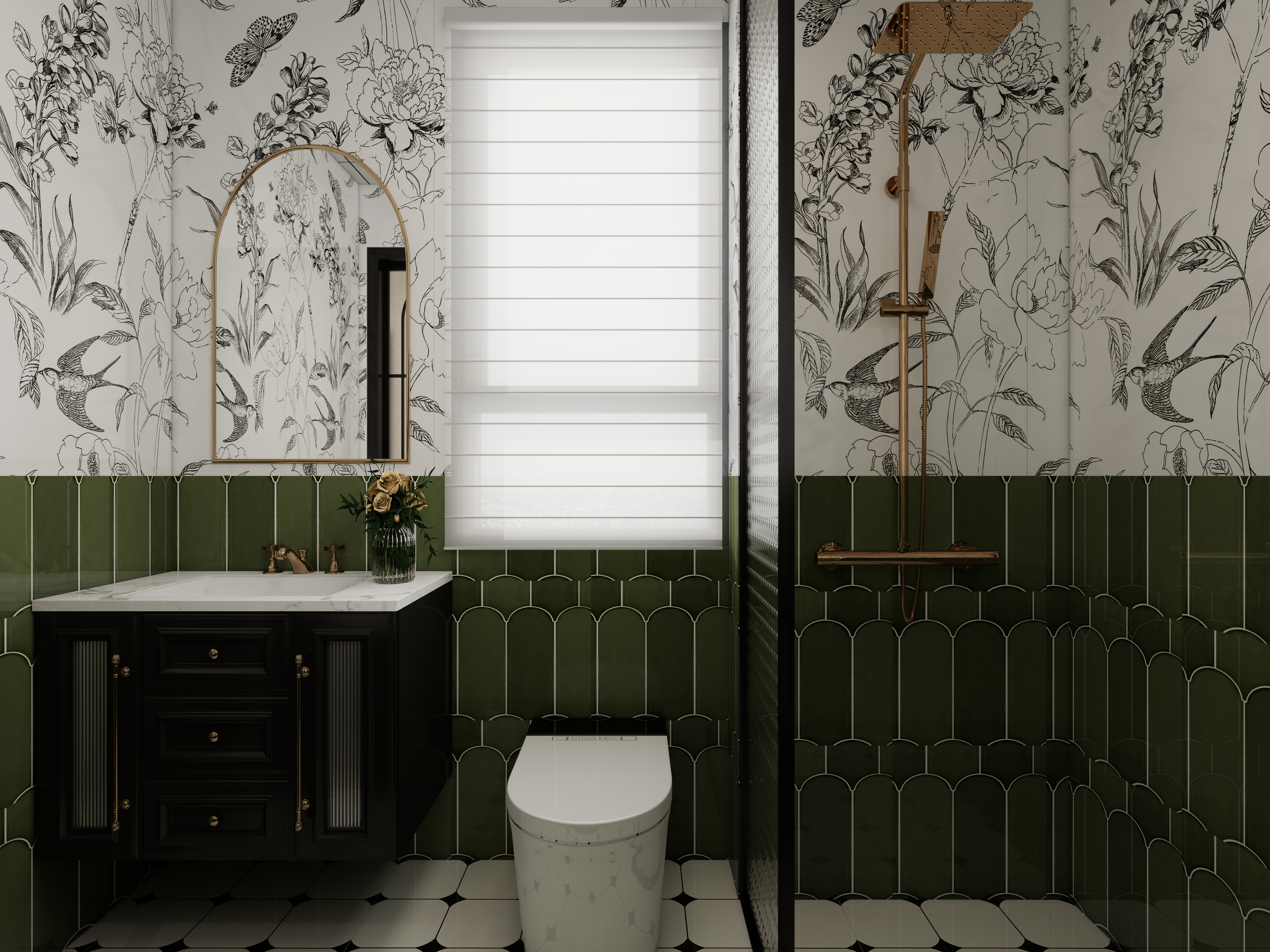 星空设计500一套-中古风一居室一层卫生间装修效果图第1张