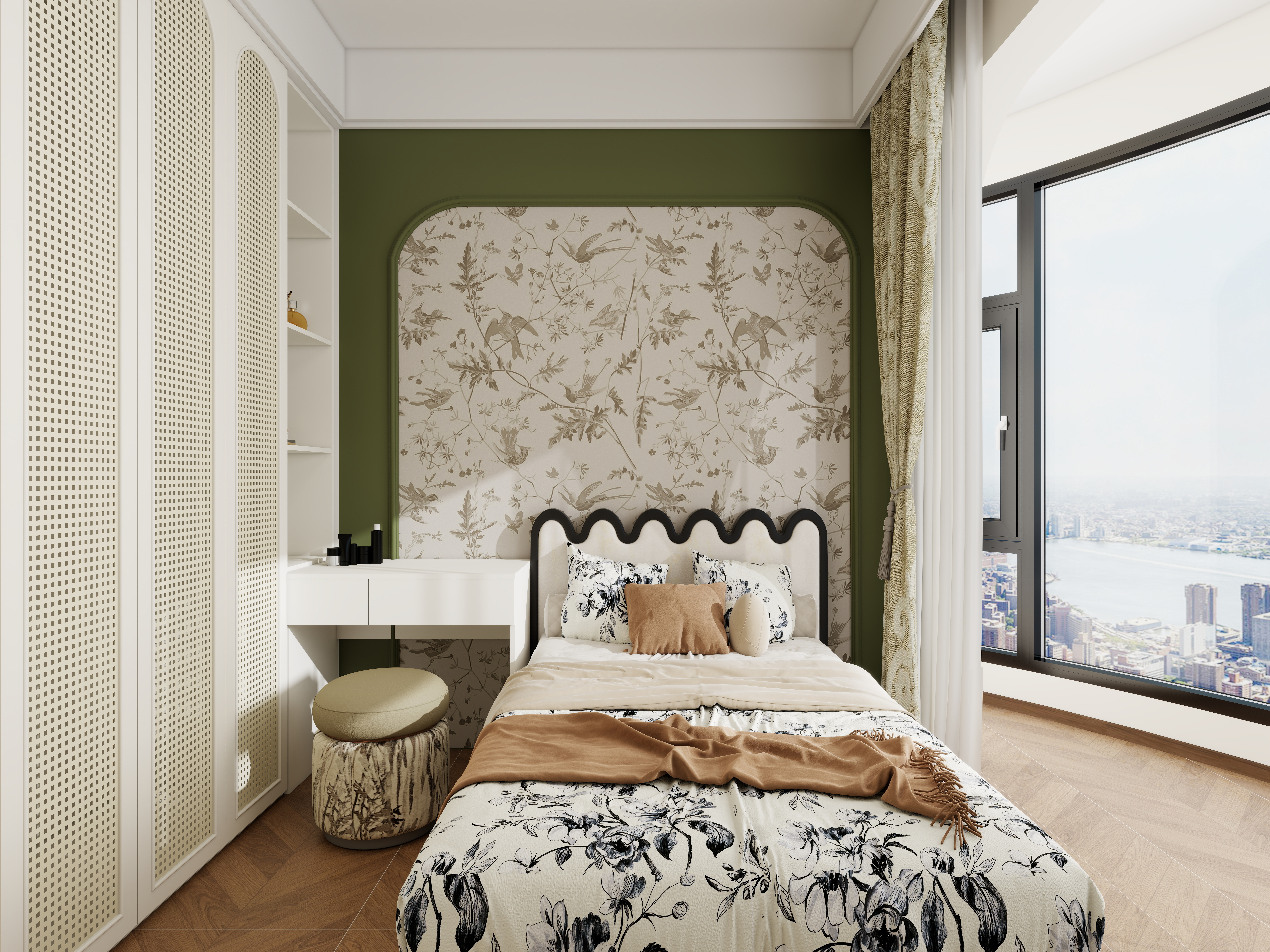 星空设计500一套-中古风一居室一层主卧装修效果图第1张