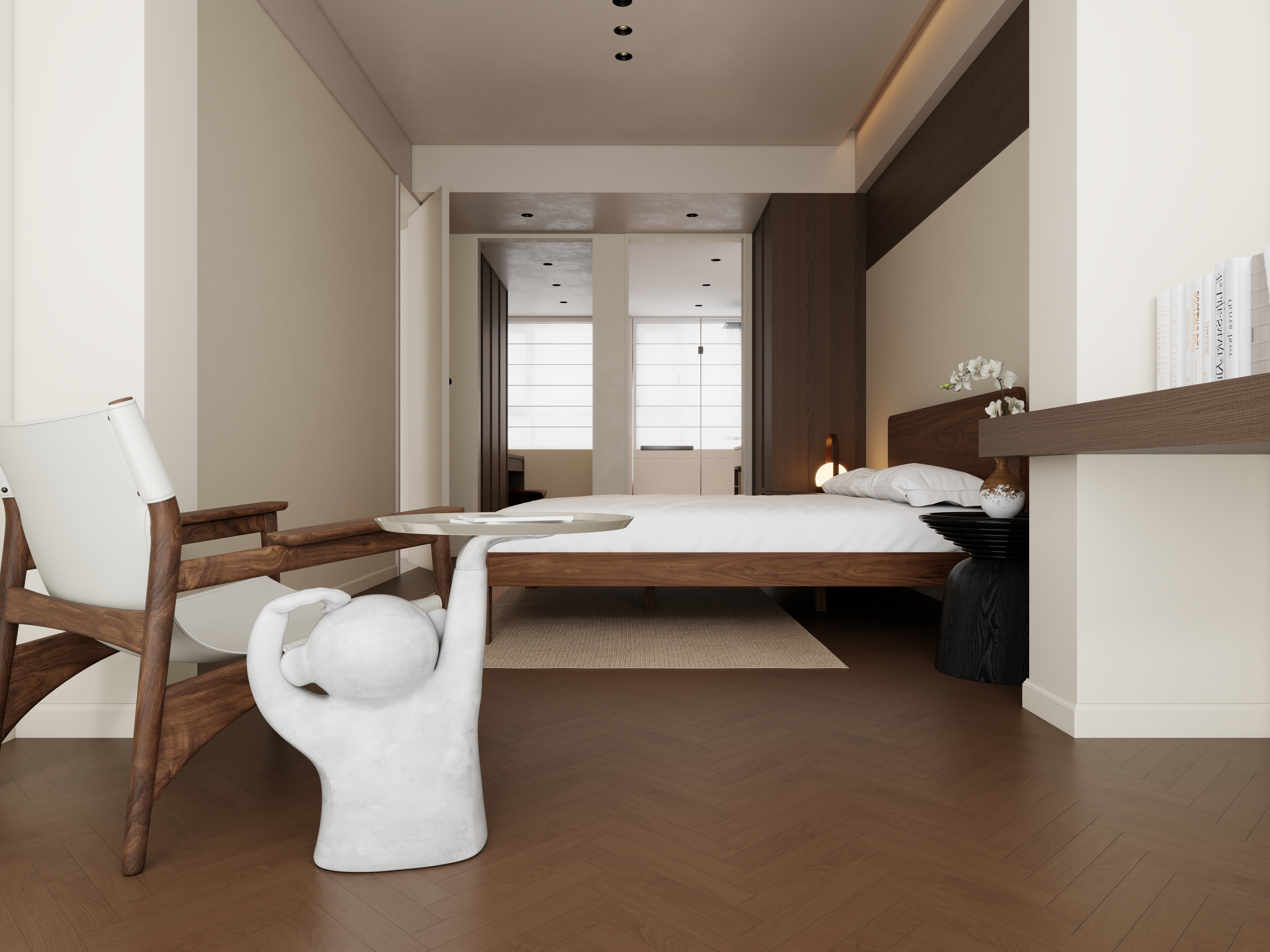 何胜阳-侘寂风1一层主卧装修效果图第1张