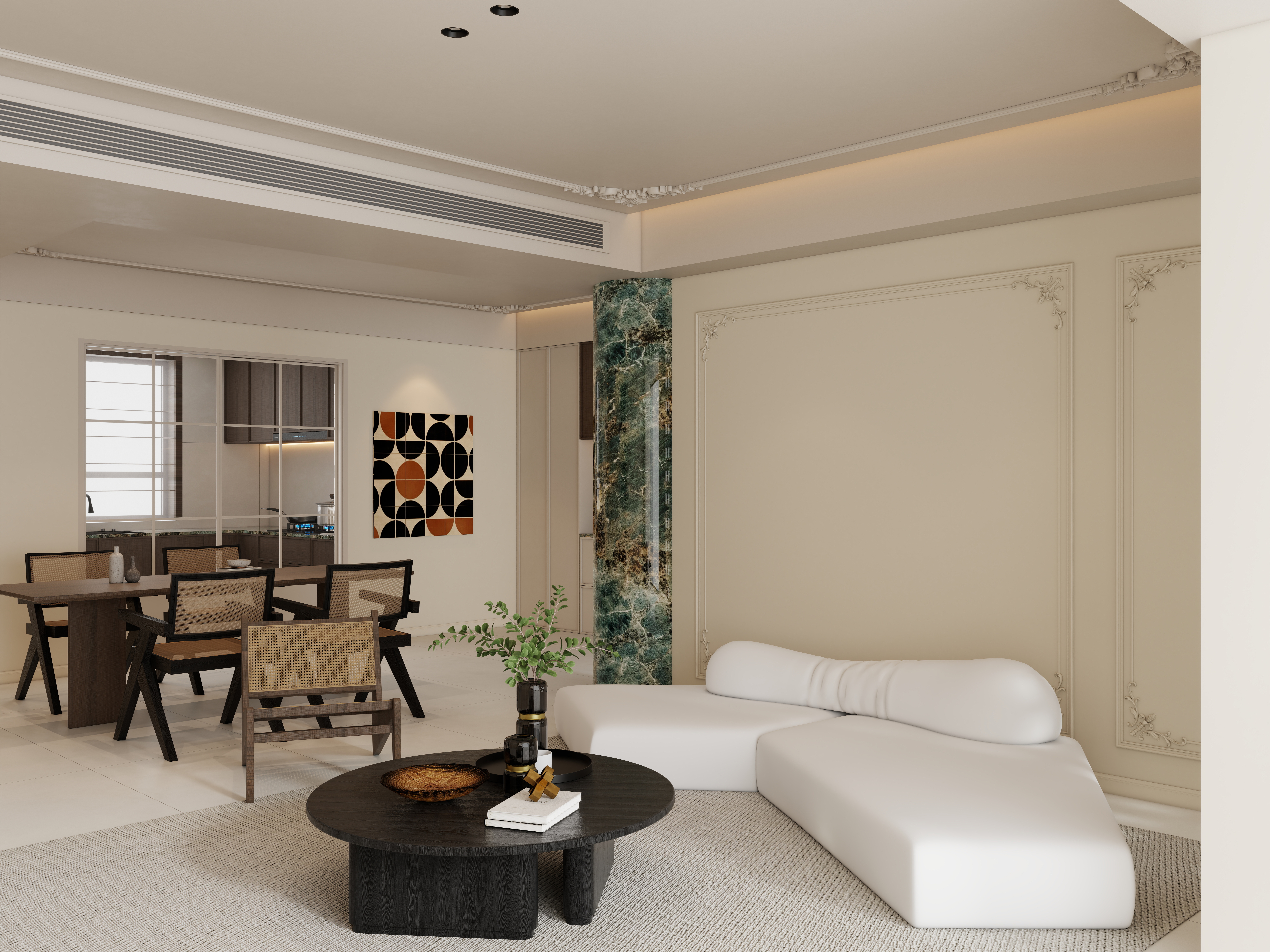 何胜阳-侘寂风1一层客餐厅装修效果图第2张