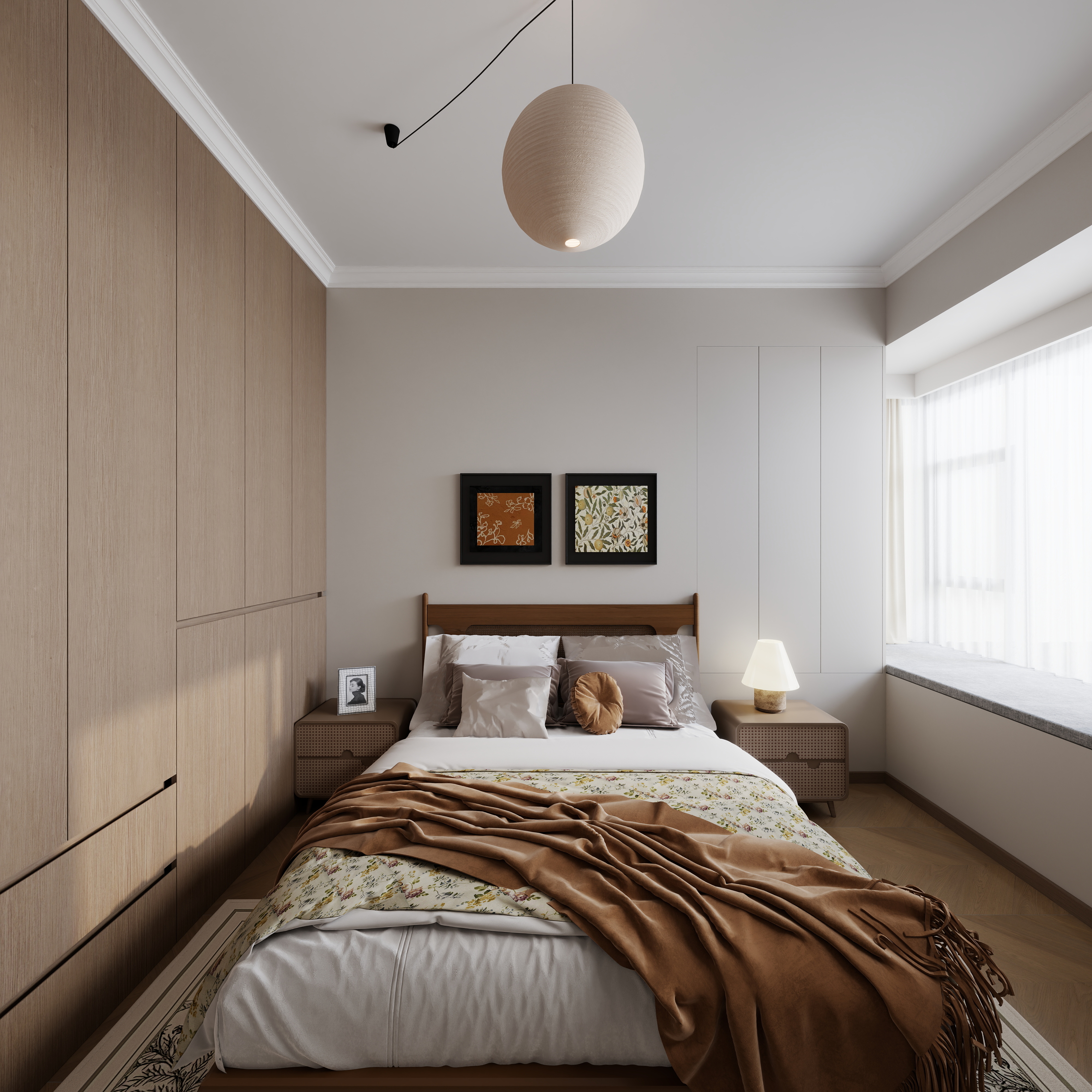 星空设计500一套-中古风3室一层主卧装修效果图第3张