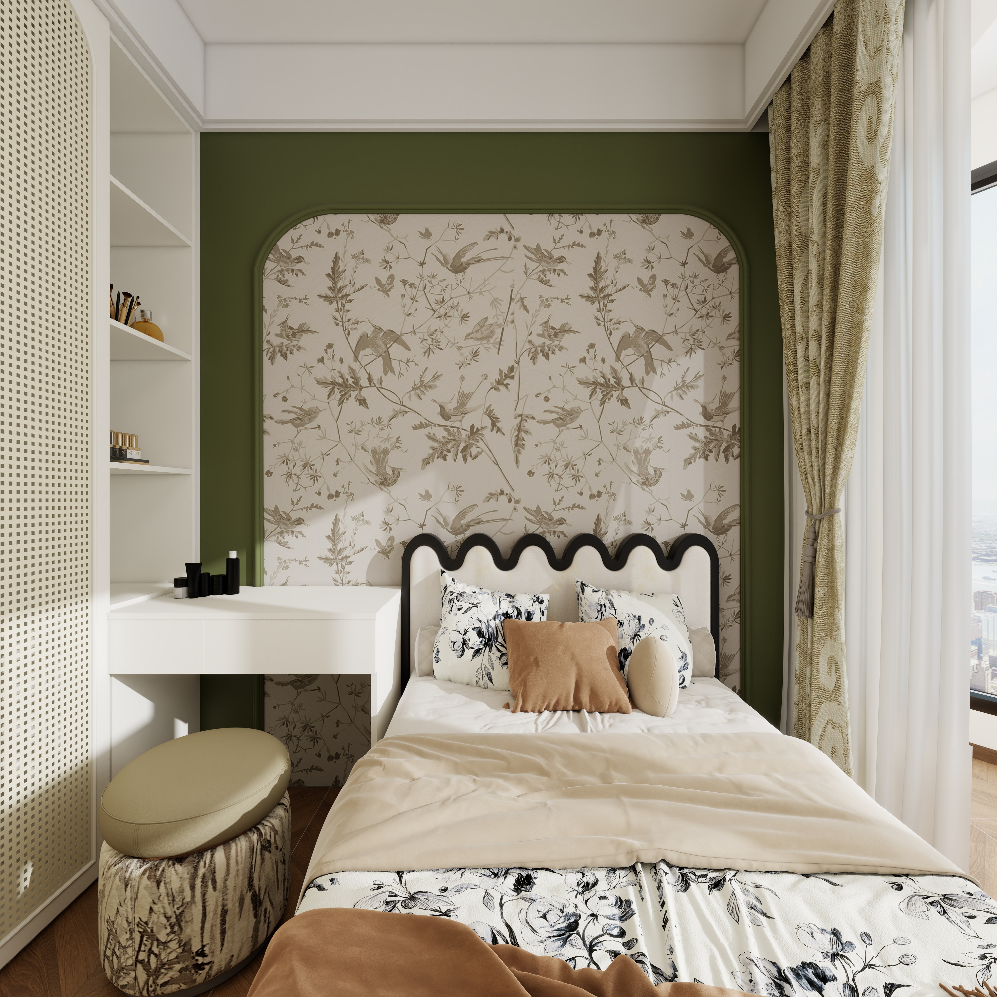 星空设计500一套-中古风一居室一层主卧装修效果图第3张