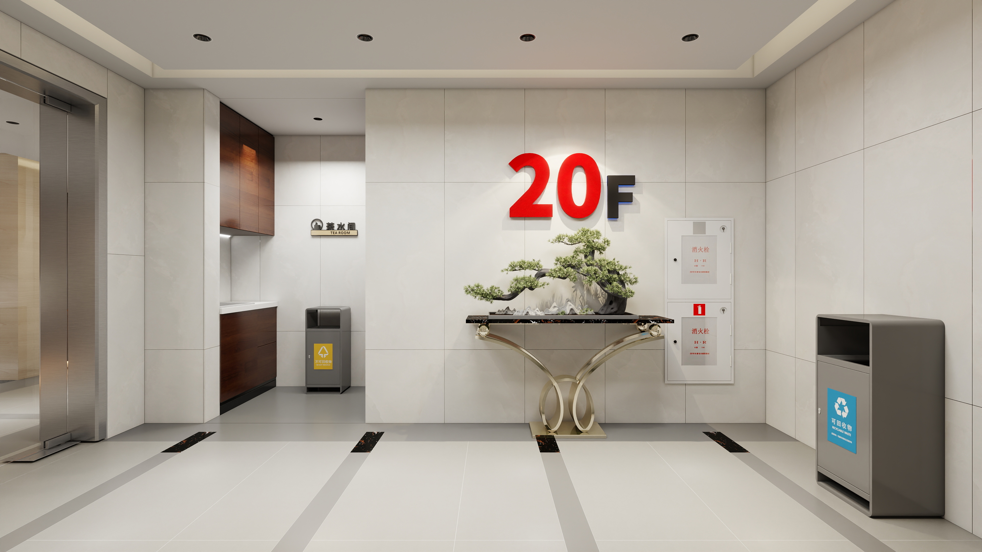 神马云在线-937.55m办公方案一层电梯间装修效果图第2张