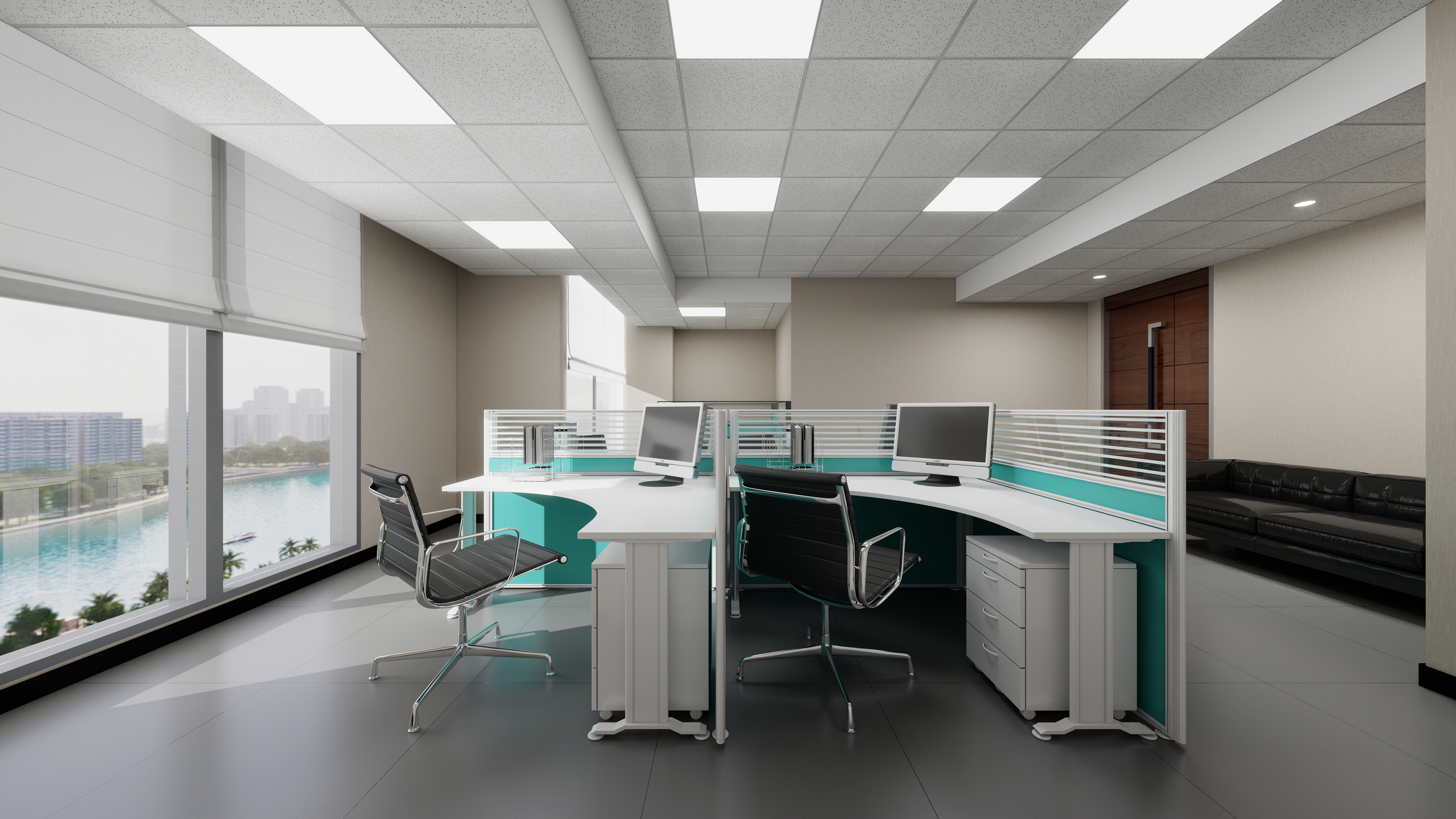 神马云在线-937.55m办公方案一层办公室装修效果图第1张