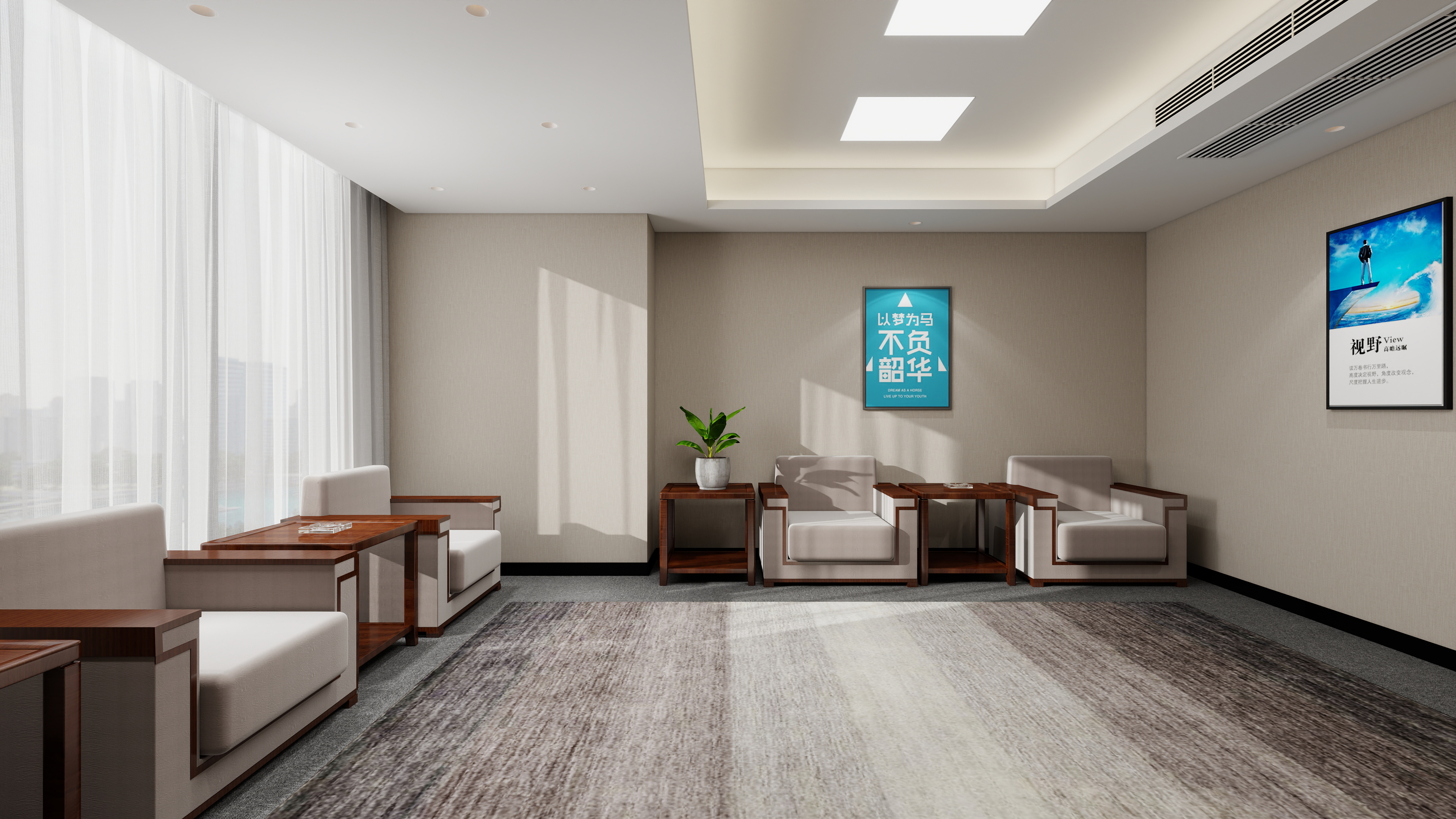 神马云在线-937.55m办公方案一层接待室装修效果图第2张