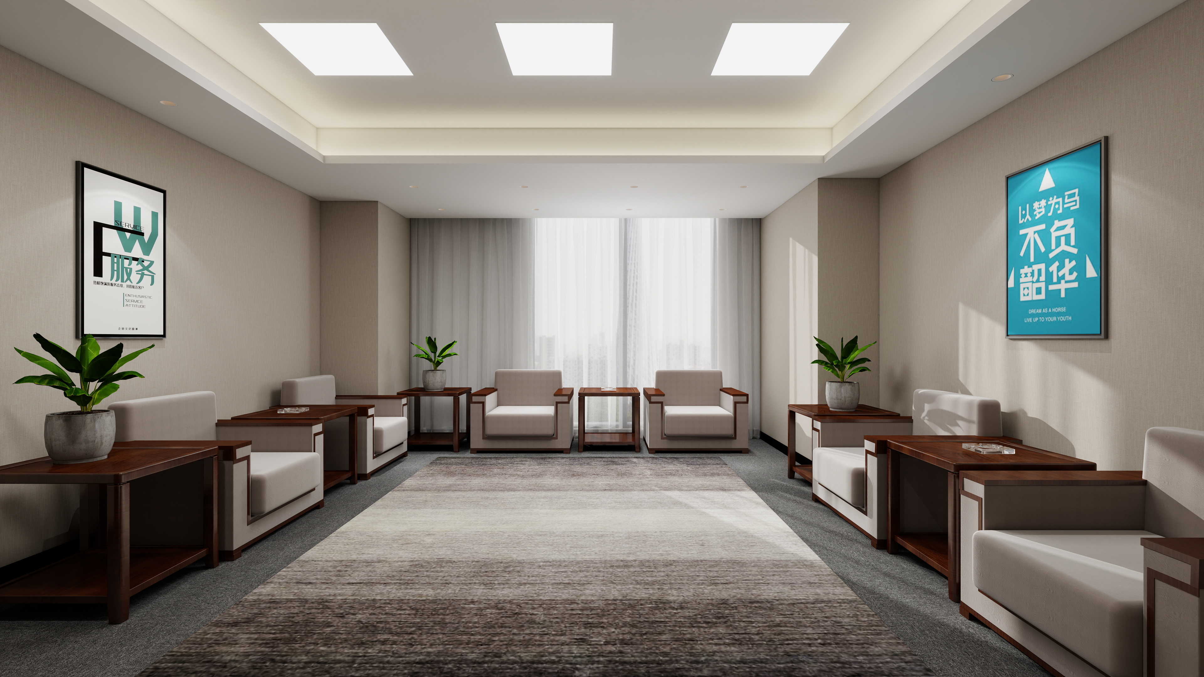 神马云在线-937.55m办公方案一层接待室装修效果图第1张