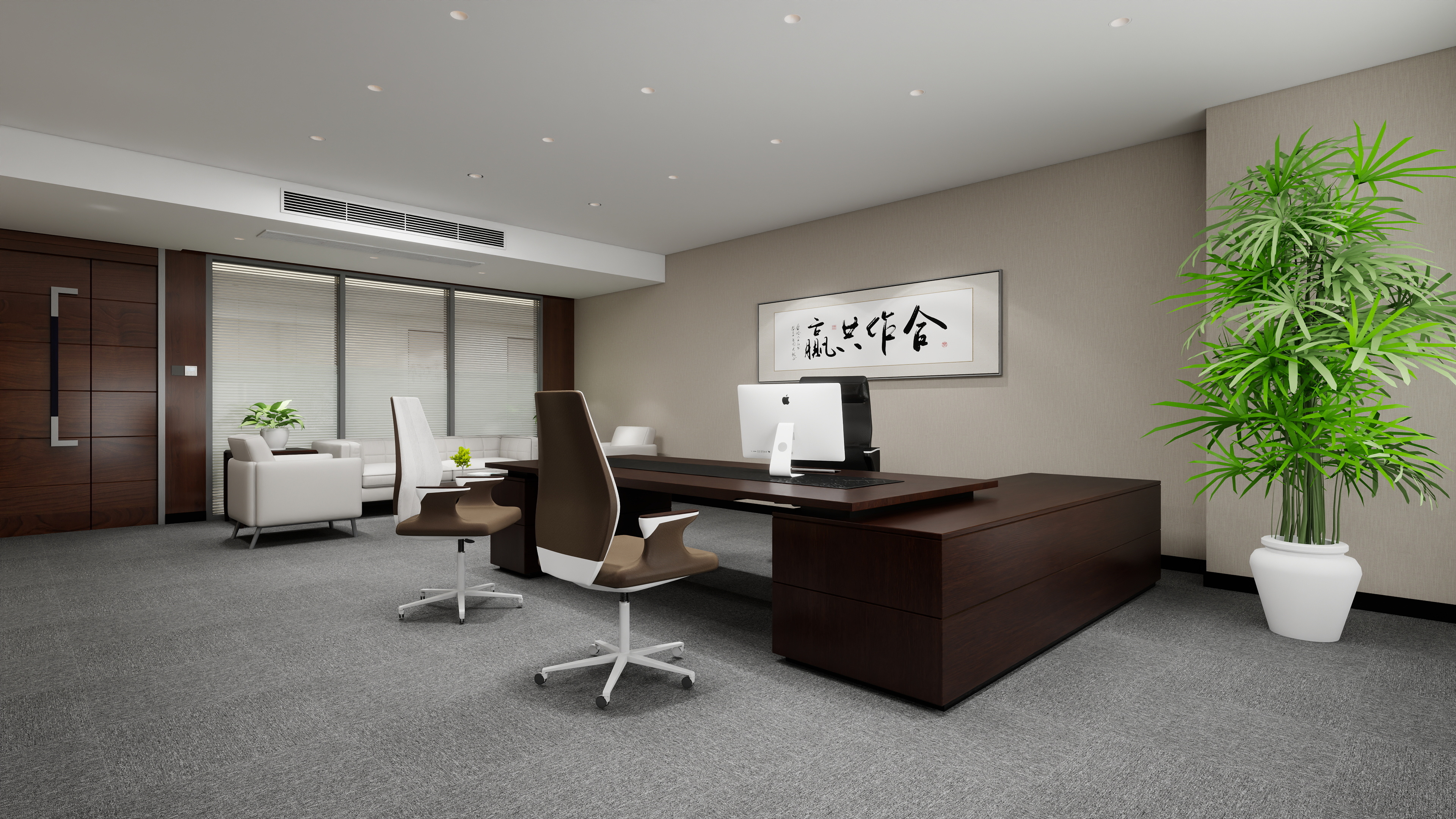 神马云在线-937.55m办公方案一层副经理室装修效果图第1张