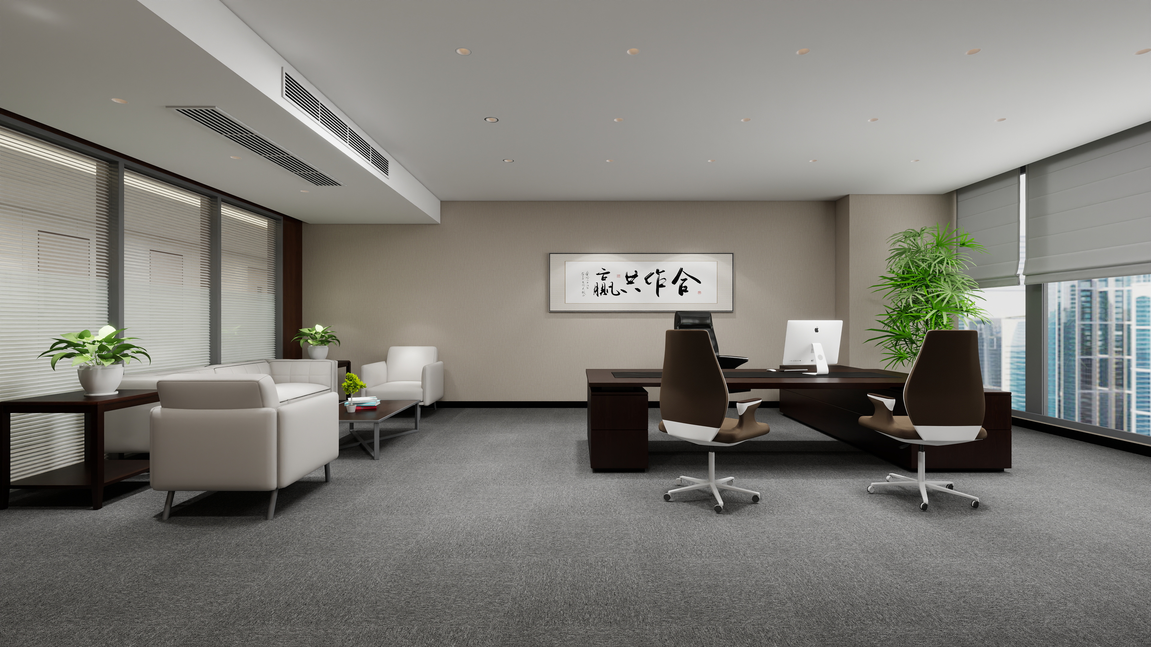 神马云在线-937.55m办公方案一层副经理室装修效果图第2张