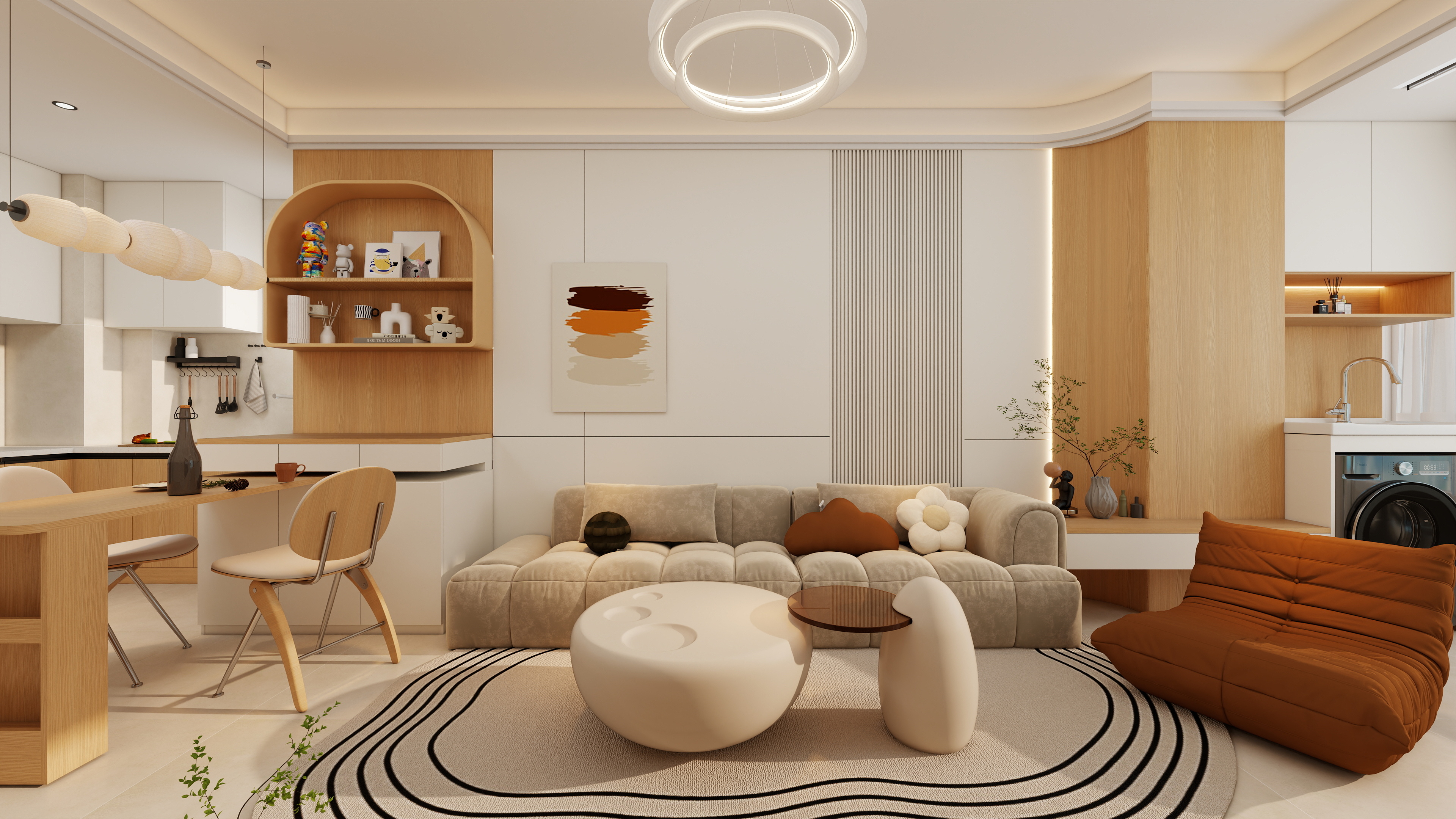 果乐设计-49方奶油原木风格两居室装修效果图