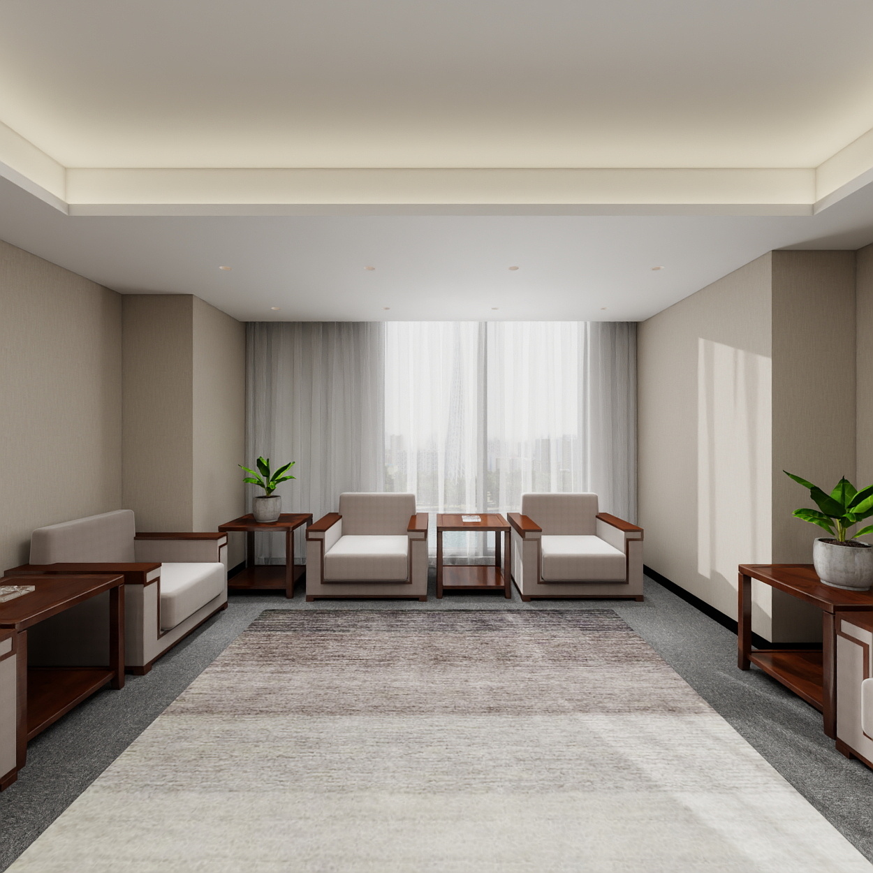 神马云在线-937.55m办公方案一层接待室装修效果图第3张