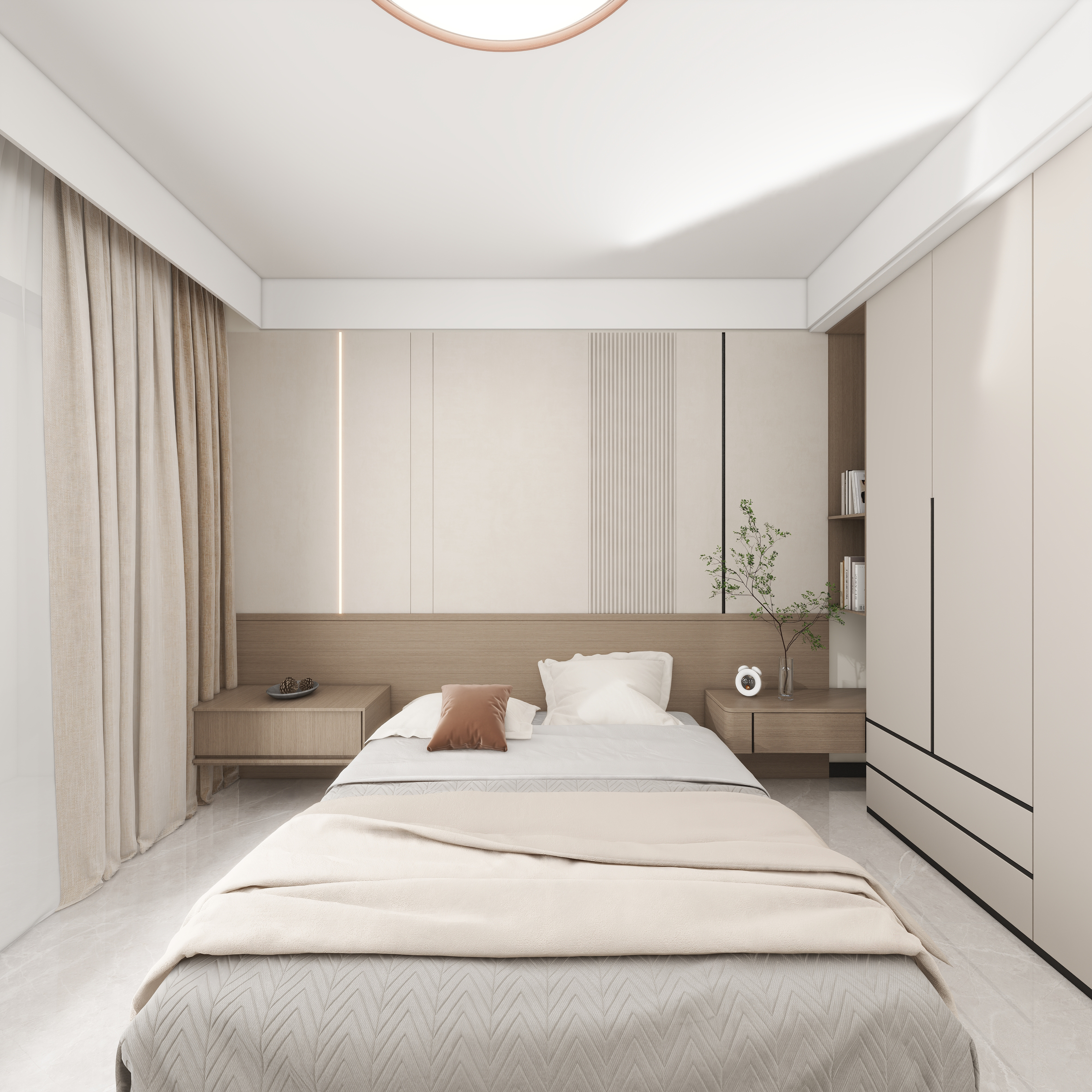 星空设计500一套-现代简约112㎡3室一层主卧装修效果图第3张