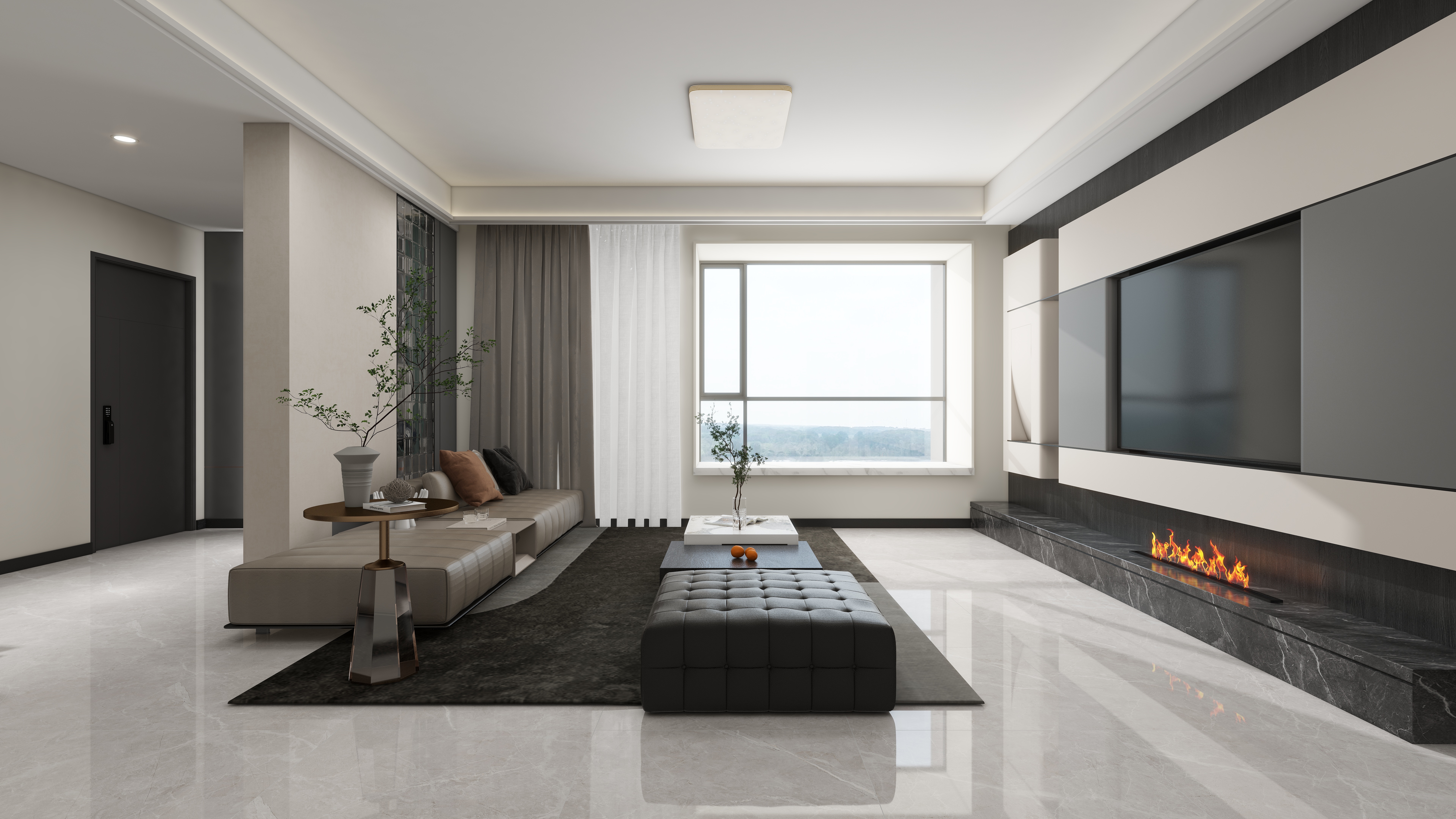 星空设计500一套-现代简约112㎡3室一层客餐厅装修效果图第2张