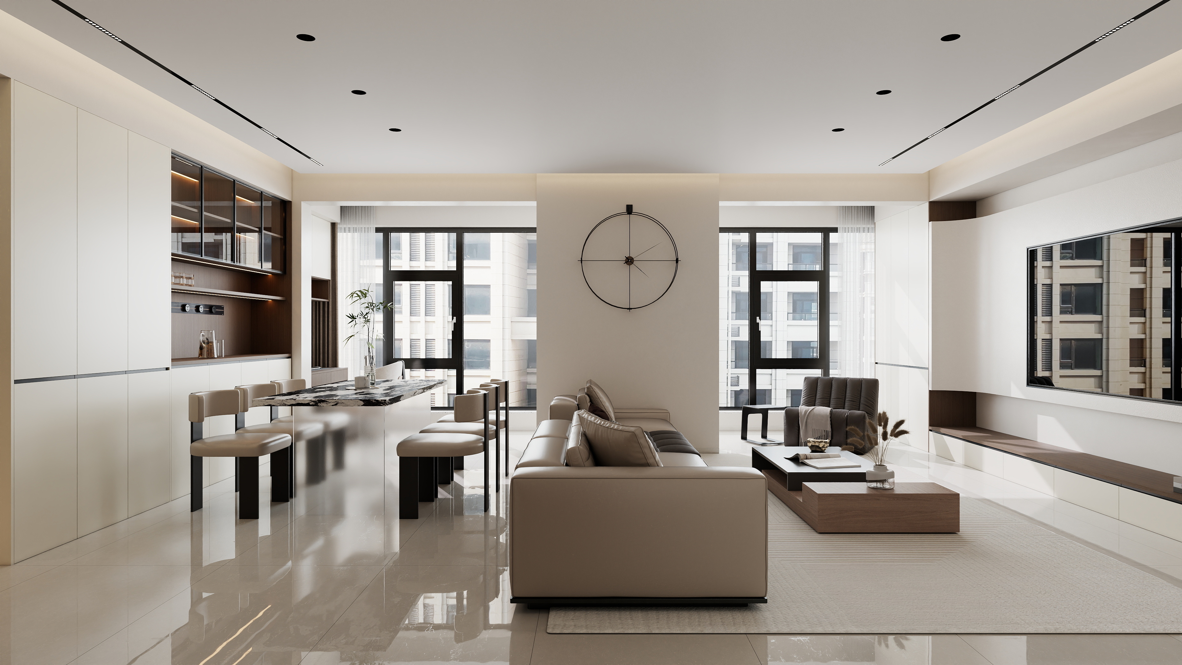 李青越-146平四室现代一层客餐厅装修效果图第1张