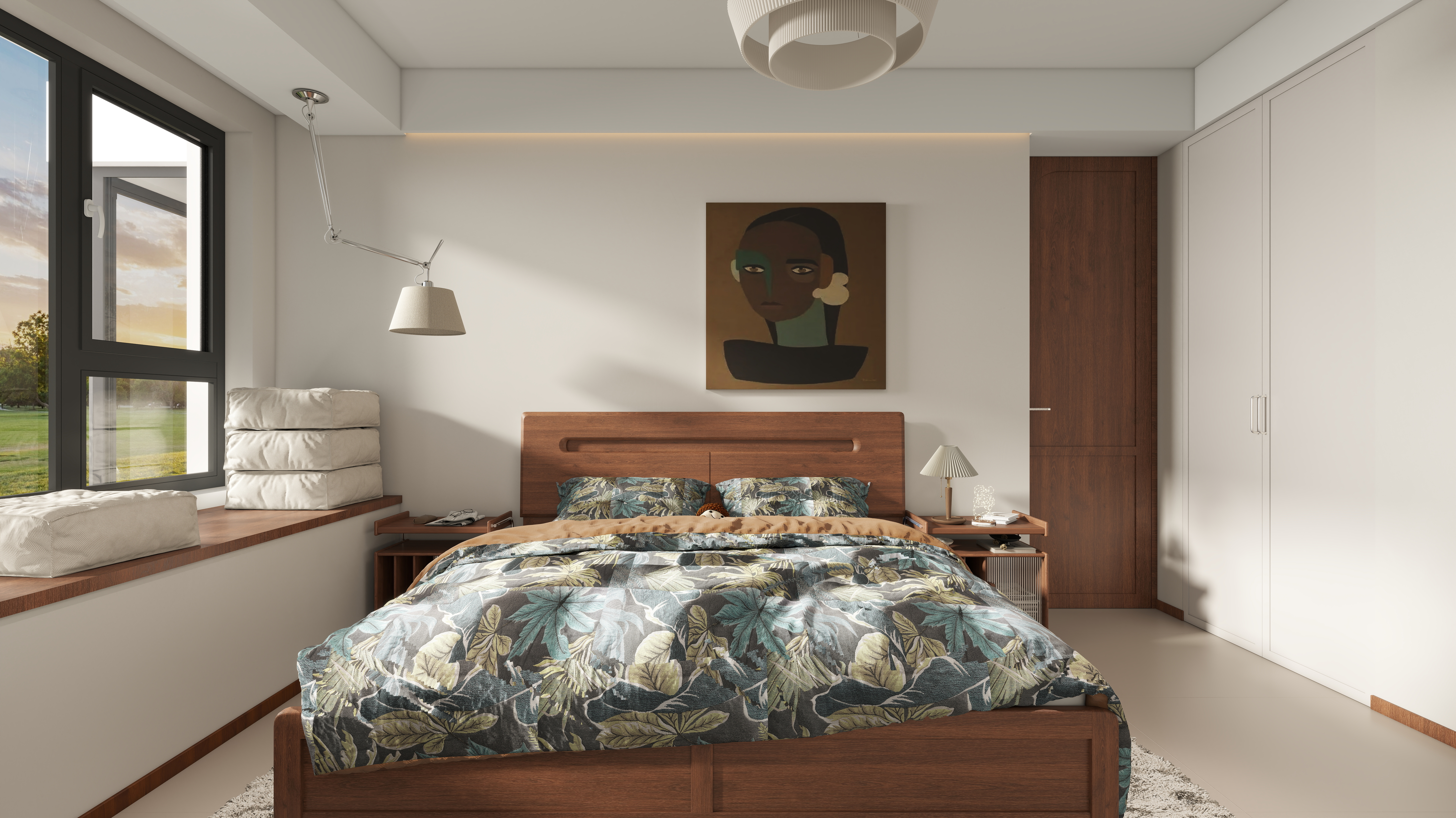 星空设计500一套-现代简约91㎡3室一层主卧装修效果图第2张