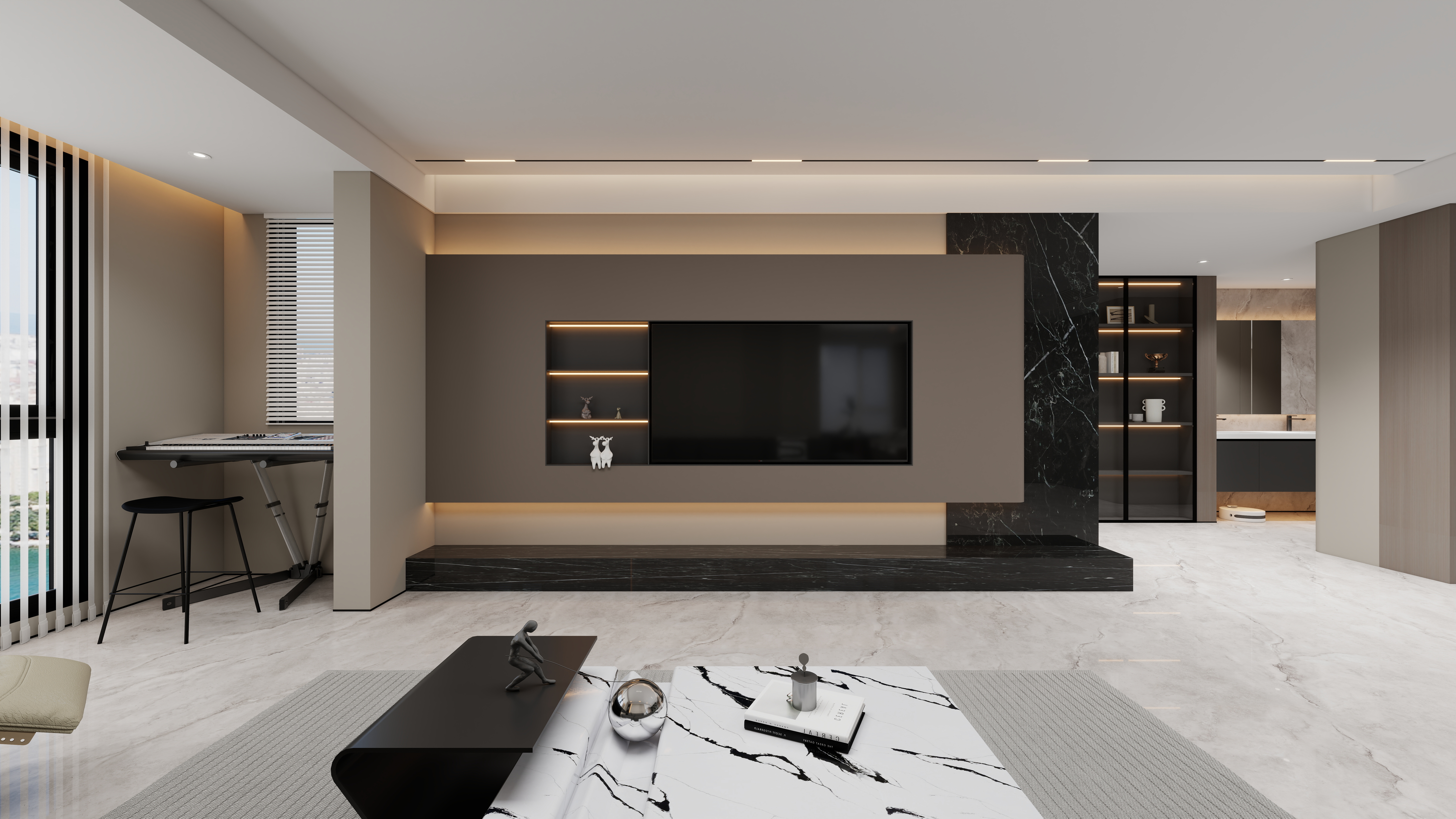 设计师丨胡月平-意式极简151㎡4室一层客餐厅装修效果图第1张