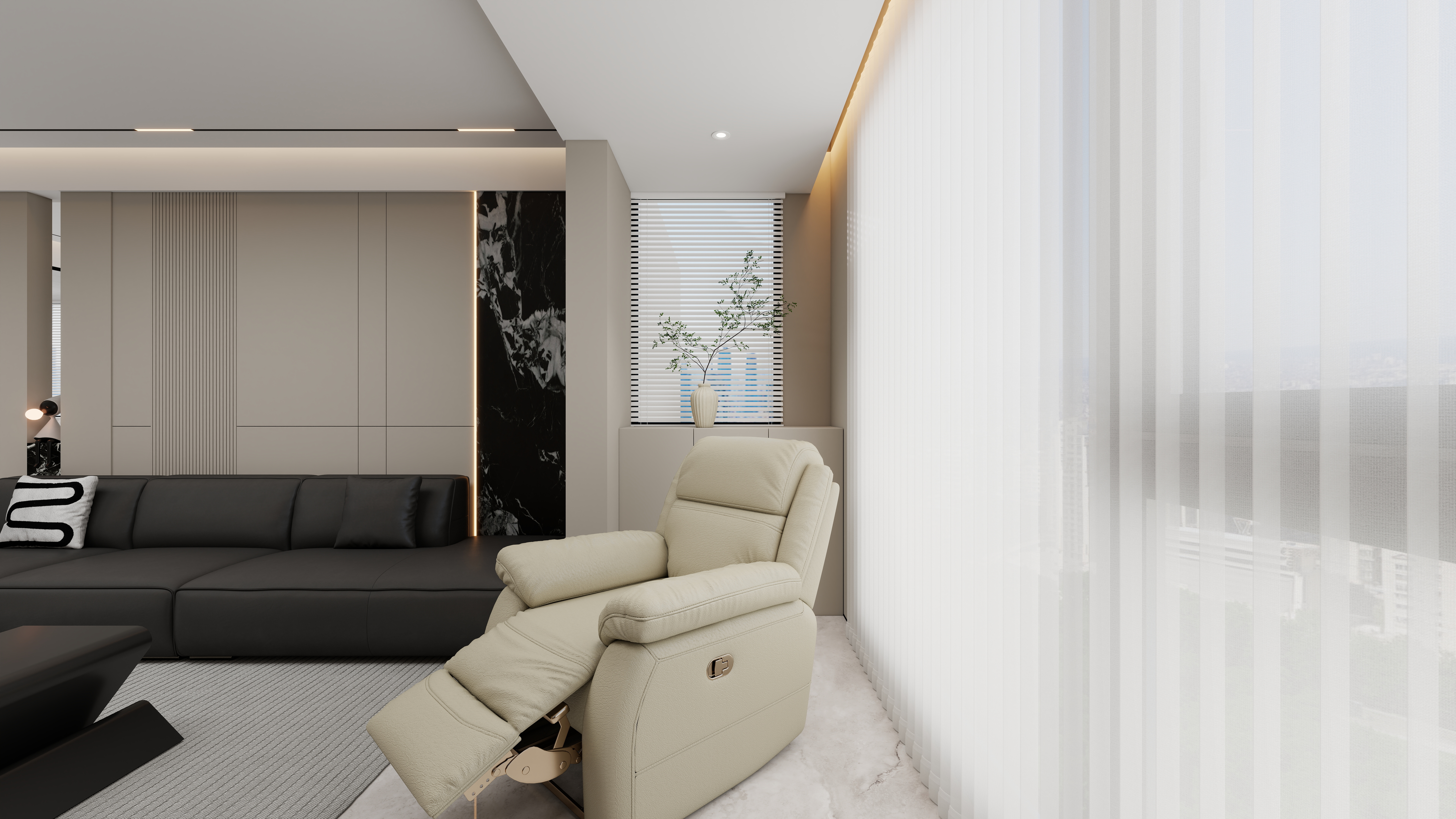 设计师丨胡月平-意式极简151㎡4室一层客厅装修效果图第2张