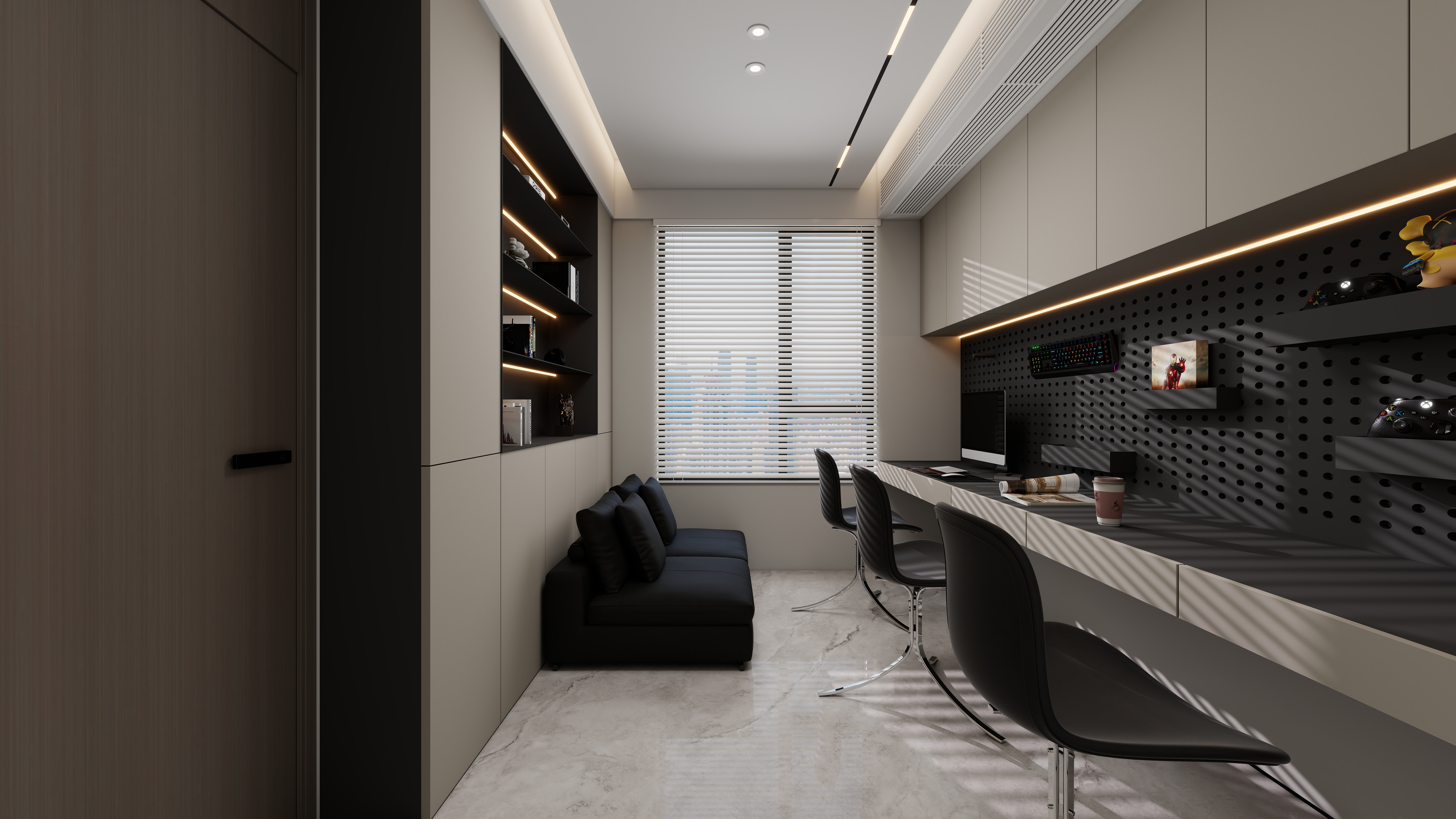 设计师丨胡月平-意式极简151㎡4室一层书房装修效果图第1张