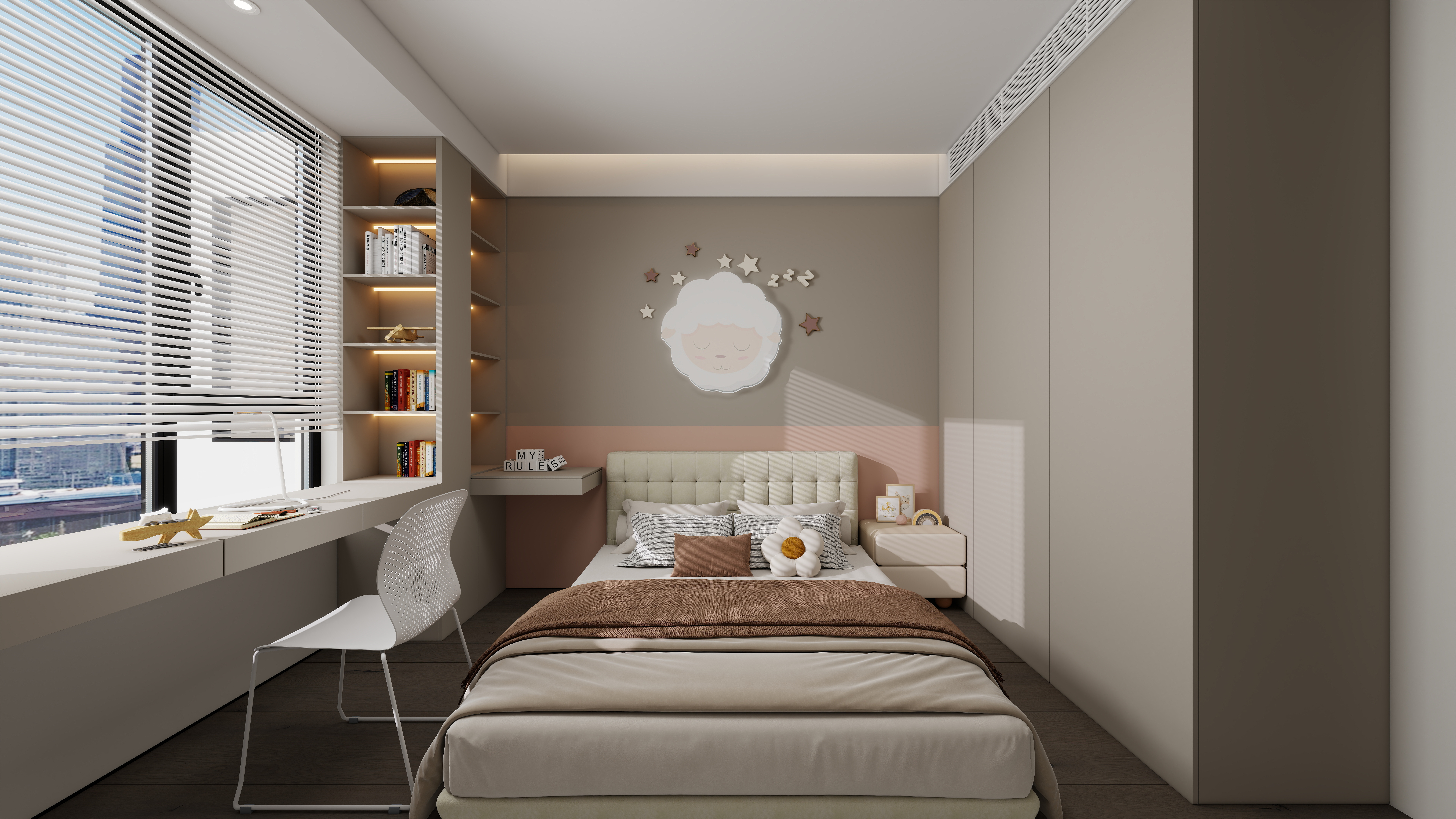 设计师丨胡月平-意式极简151㎡4室一层女孩房装修效果图第2张