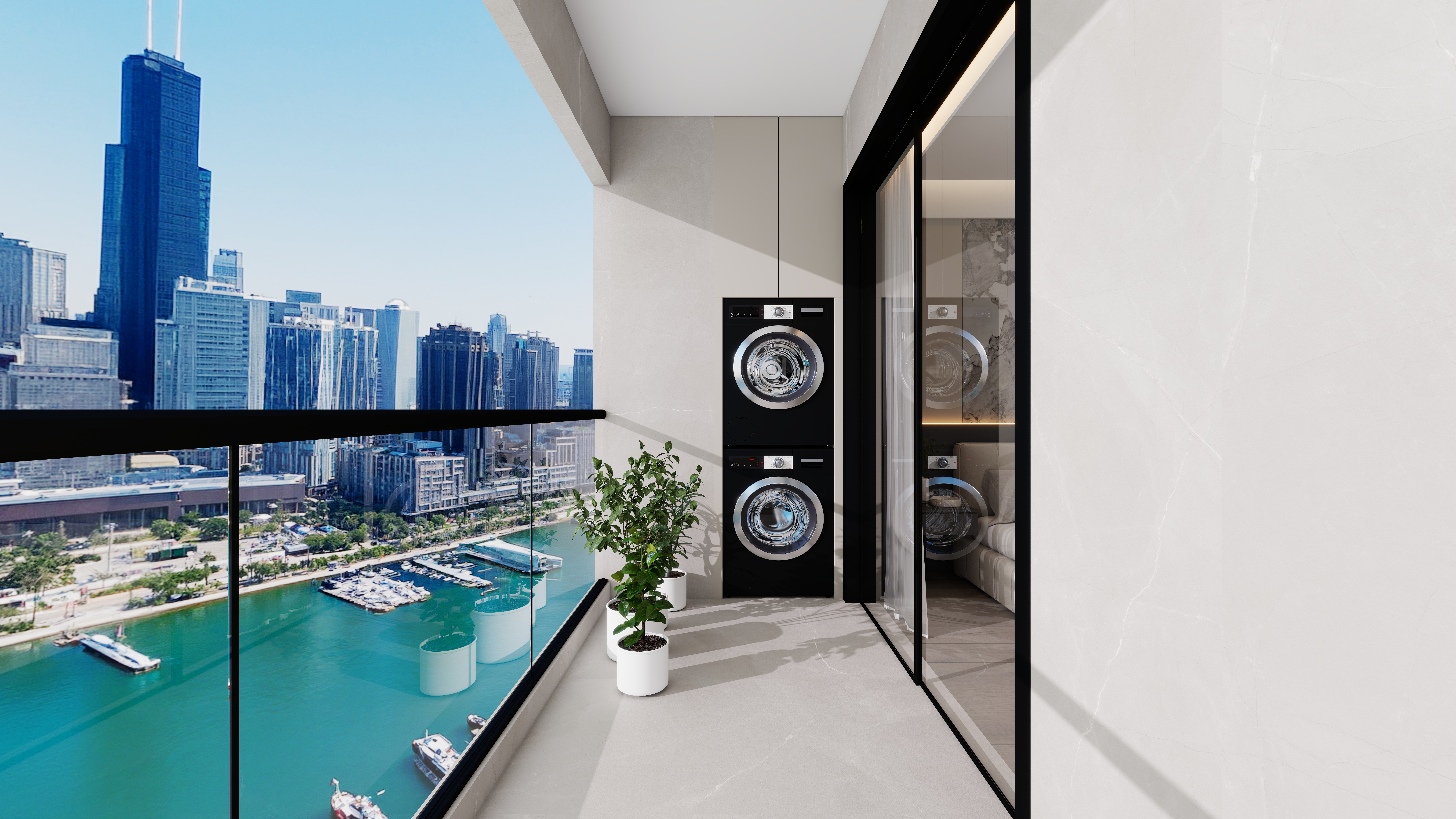 设计师丨胡月平-意式极简151㎡4室一层生活阳台装修效果图第2张