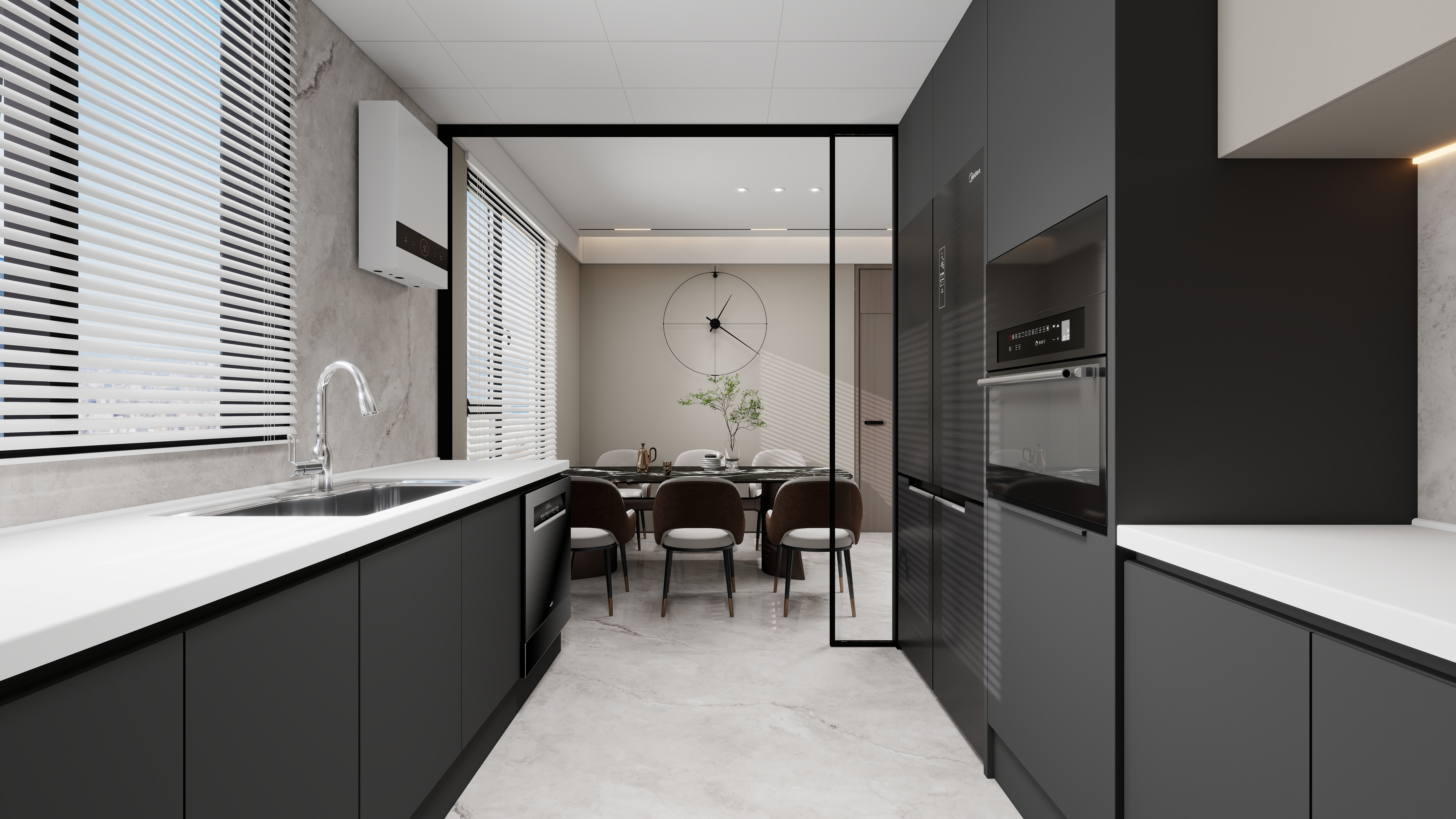 设计师丨胡月平-意式极简151㎡4室一层厨房装修效果图第2张