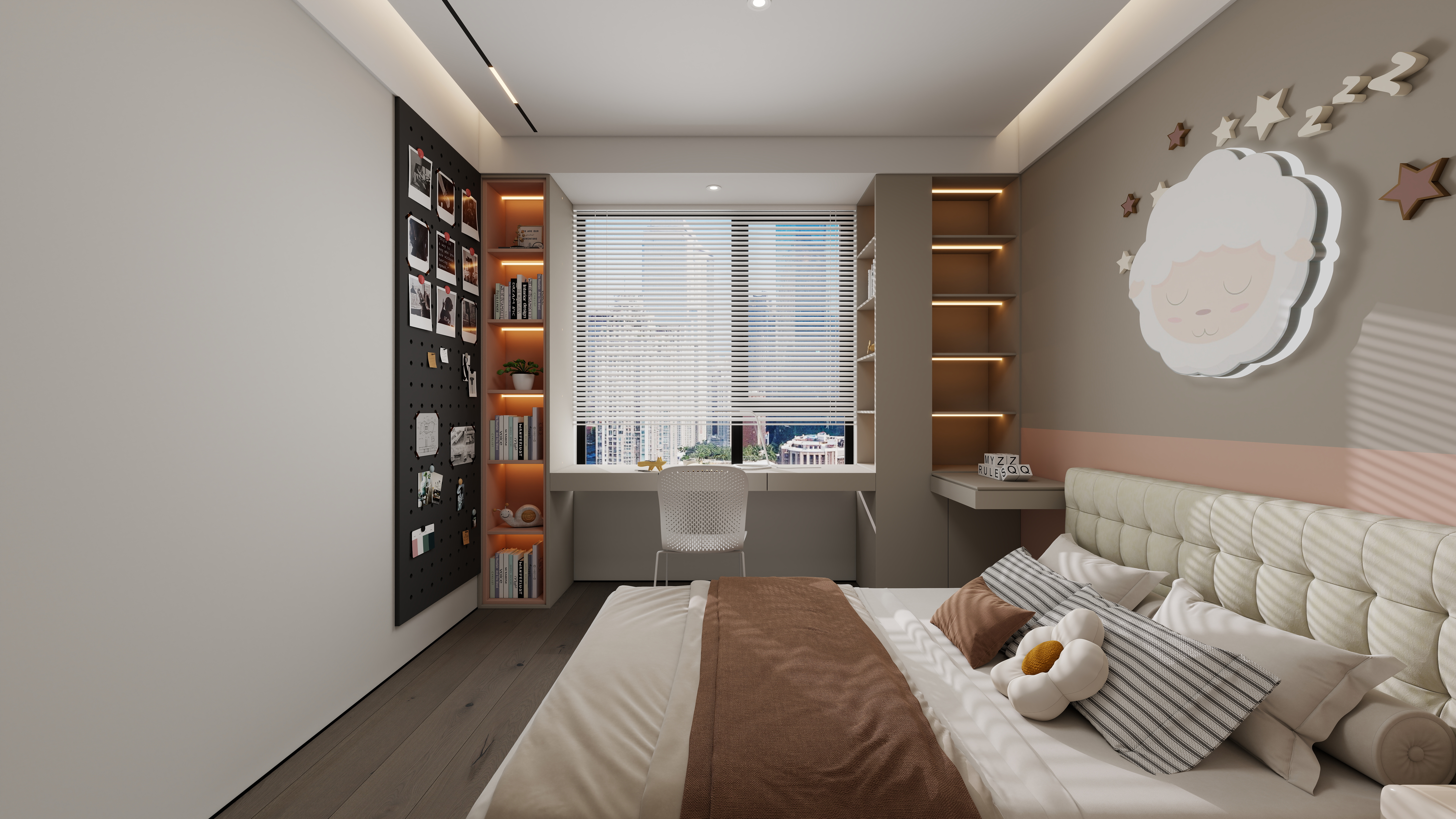 设计师丨胡月平-意式极简151㎡4室一层女孩房装修效果图第1张