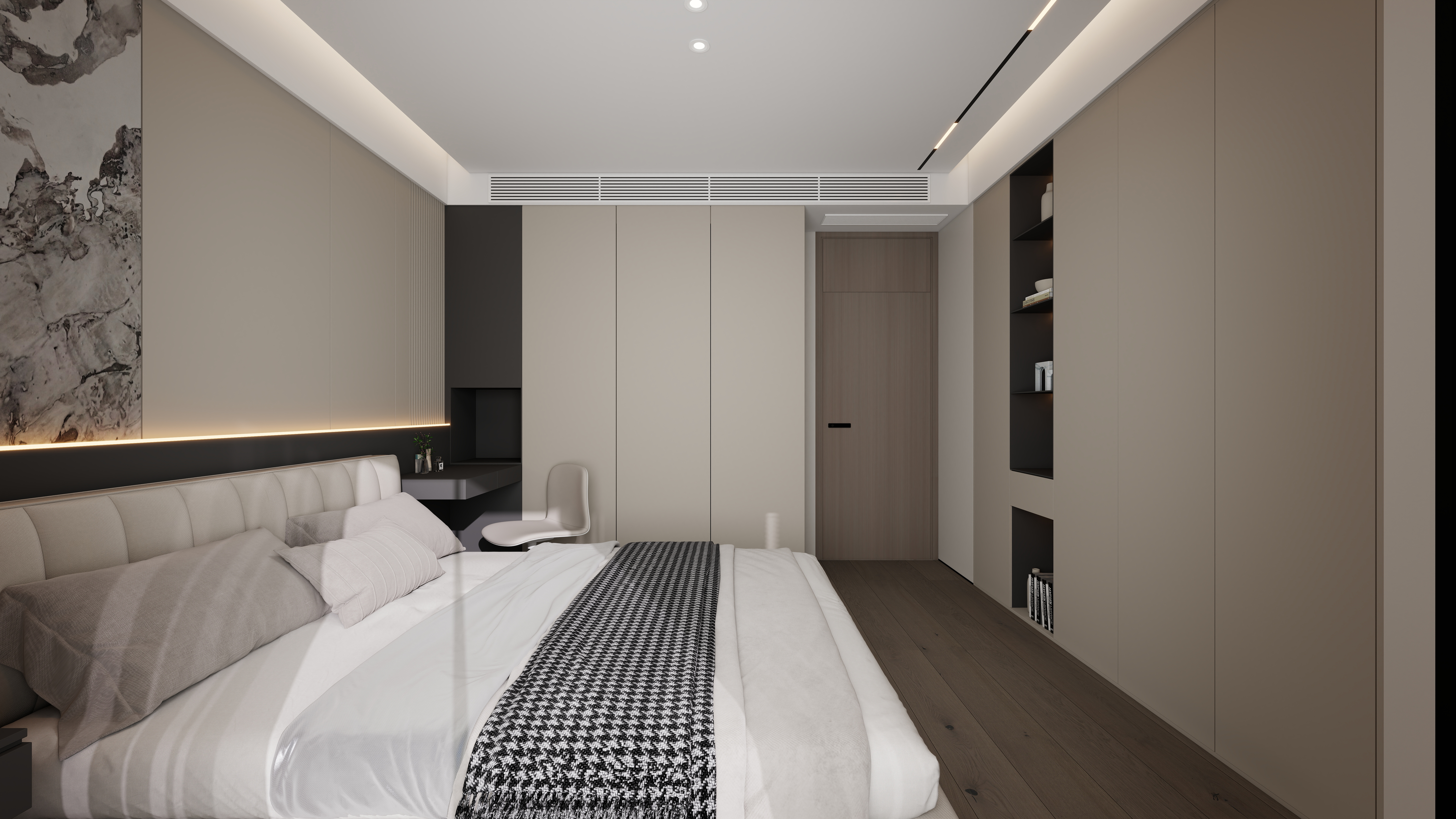 设计师丨胡月平-意式极简151㎡4室一层主卧装修效果图第2张