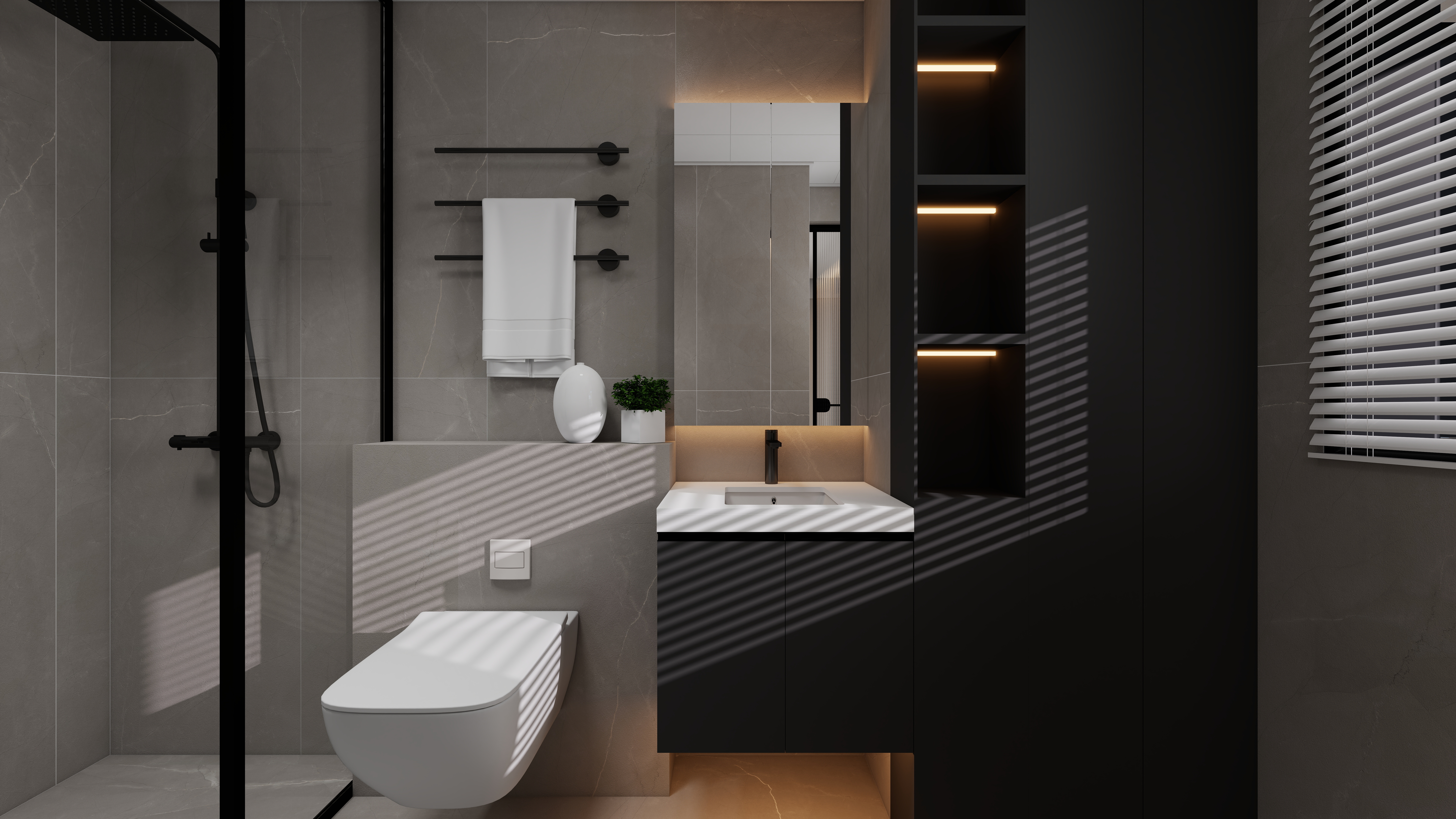 设计师丨胡月平-意式极简151㎡4室一层卫生间装修效果图第1张