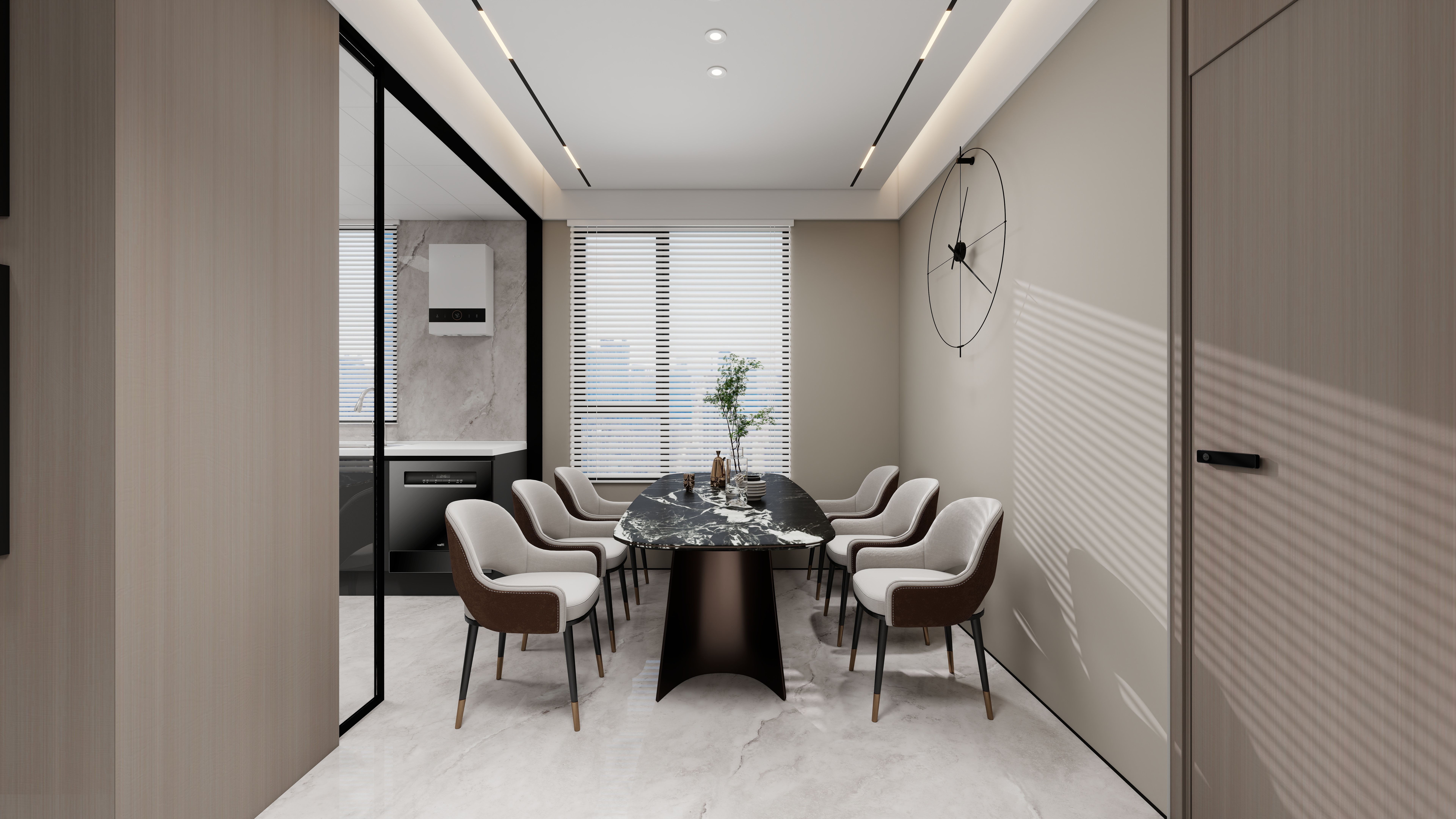 设计师丨胡月平-意式极简151㎡4室一层客餐厅装修效果图第2张