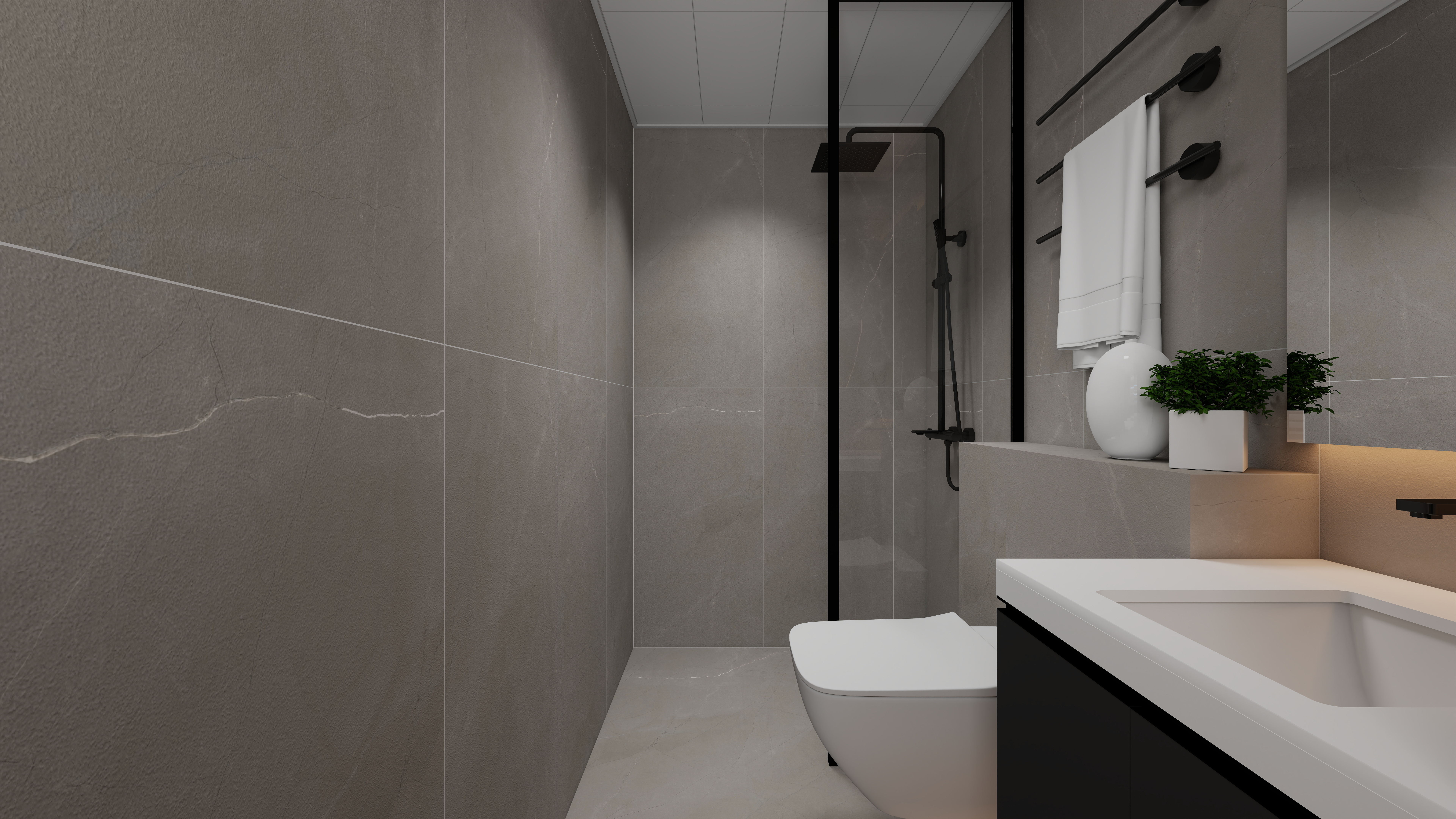 设计师丨胡月平-意式极简151㎡4室一层卫生间装修效果图第2张