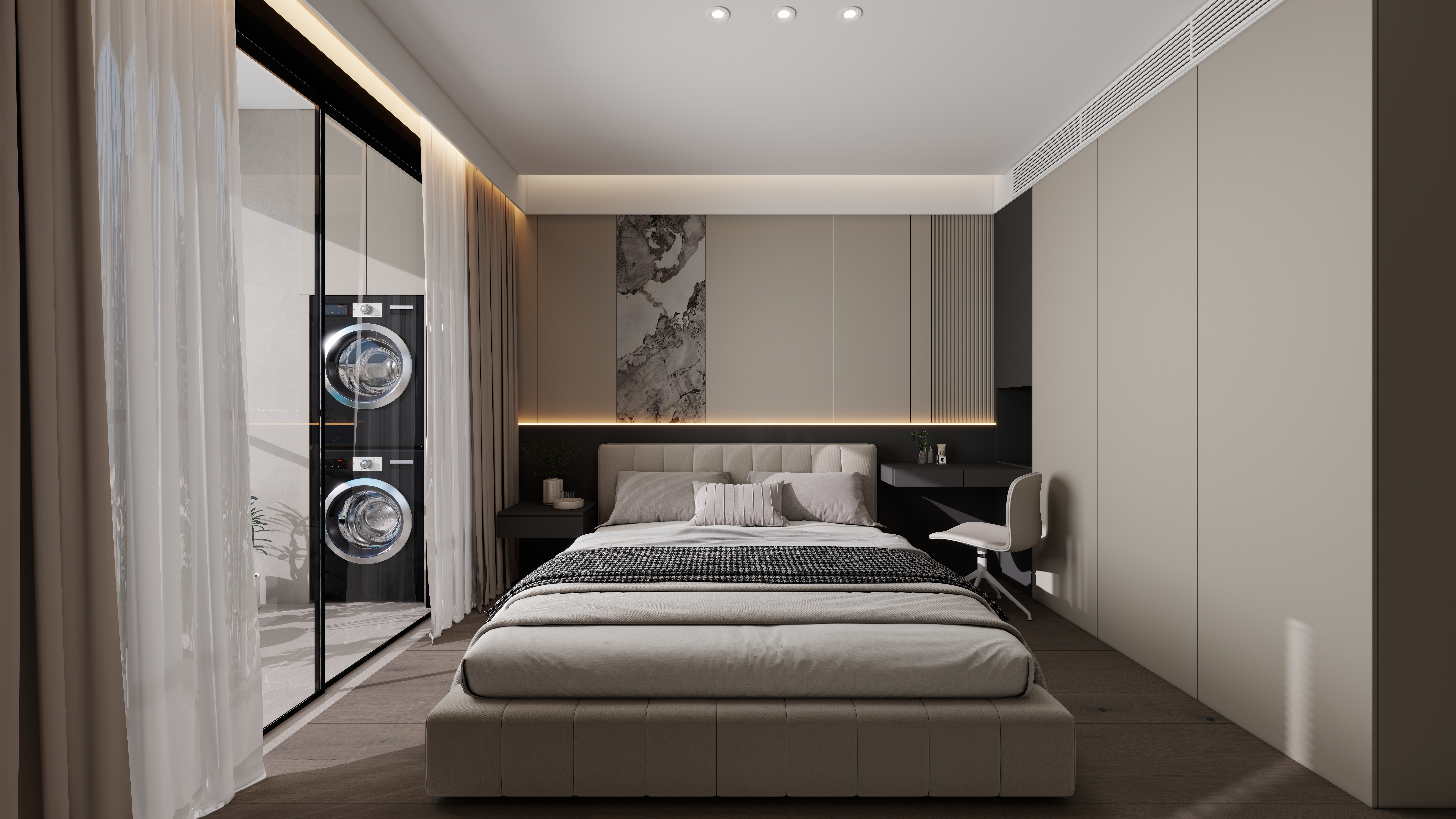 设计师丨胡月平-意式极简151㎡4室一层主卧装修效果图第1张