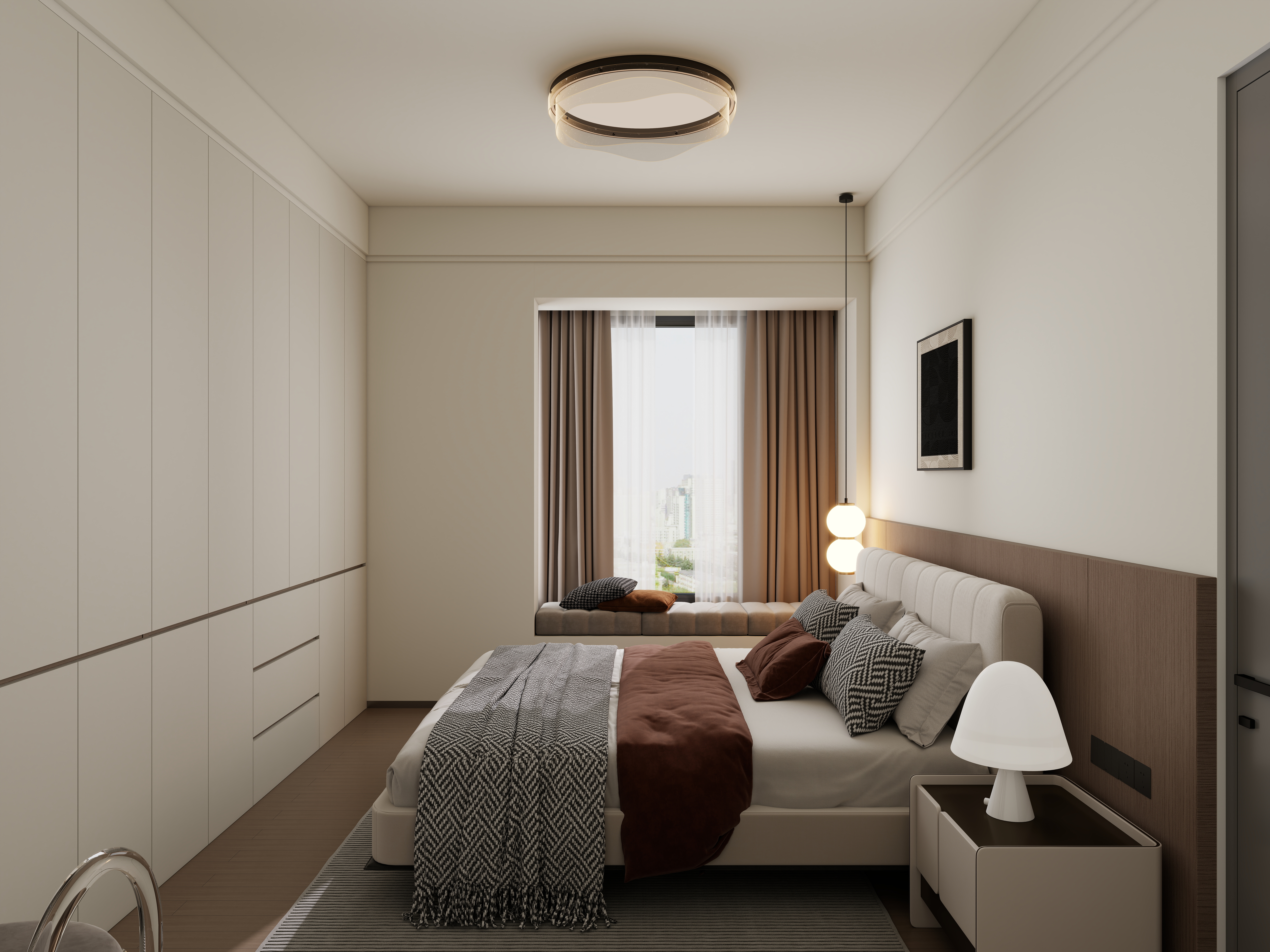 李青越-101平现代简约三居室一层主卧装修效果图第1张