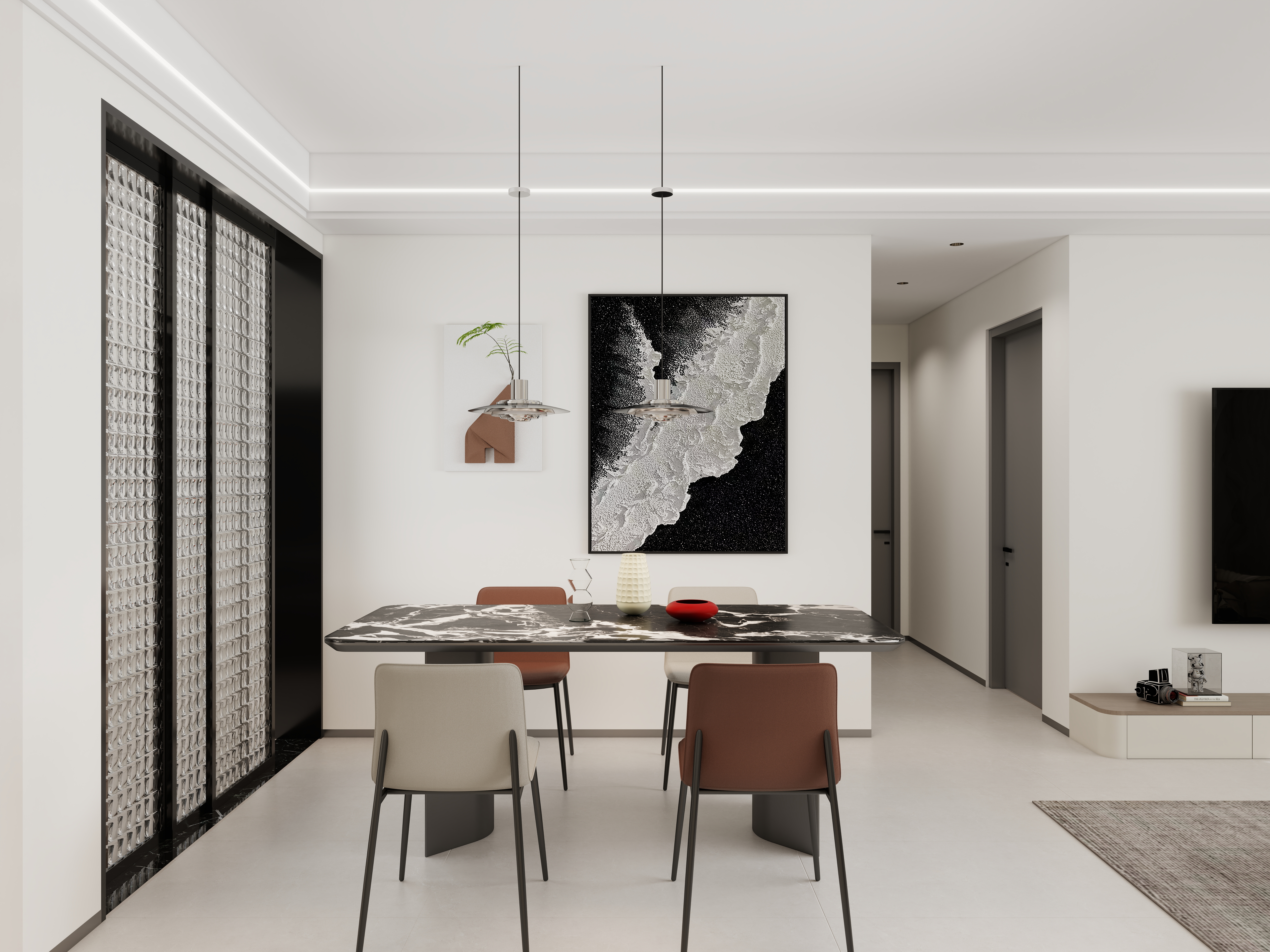 李青越-101平现代简约三居室一层客餐厅装修效果图第4张