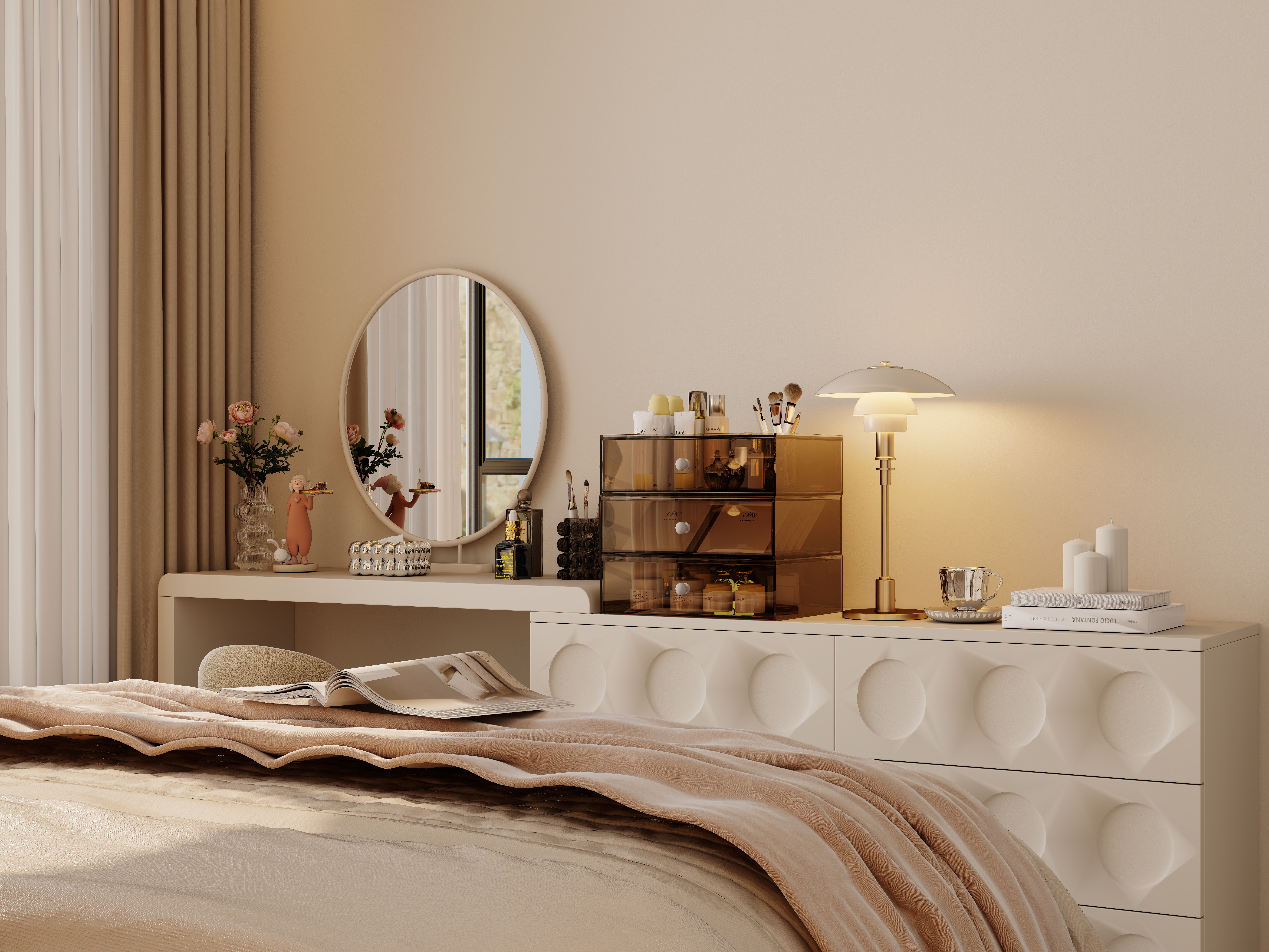 设计师1朱工-奶油中古风一层主卧装修效果图第1张