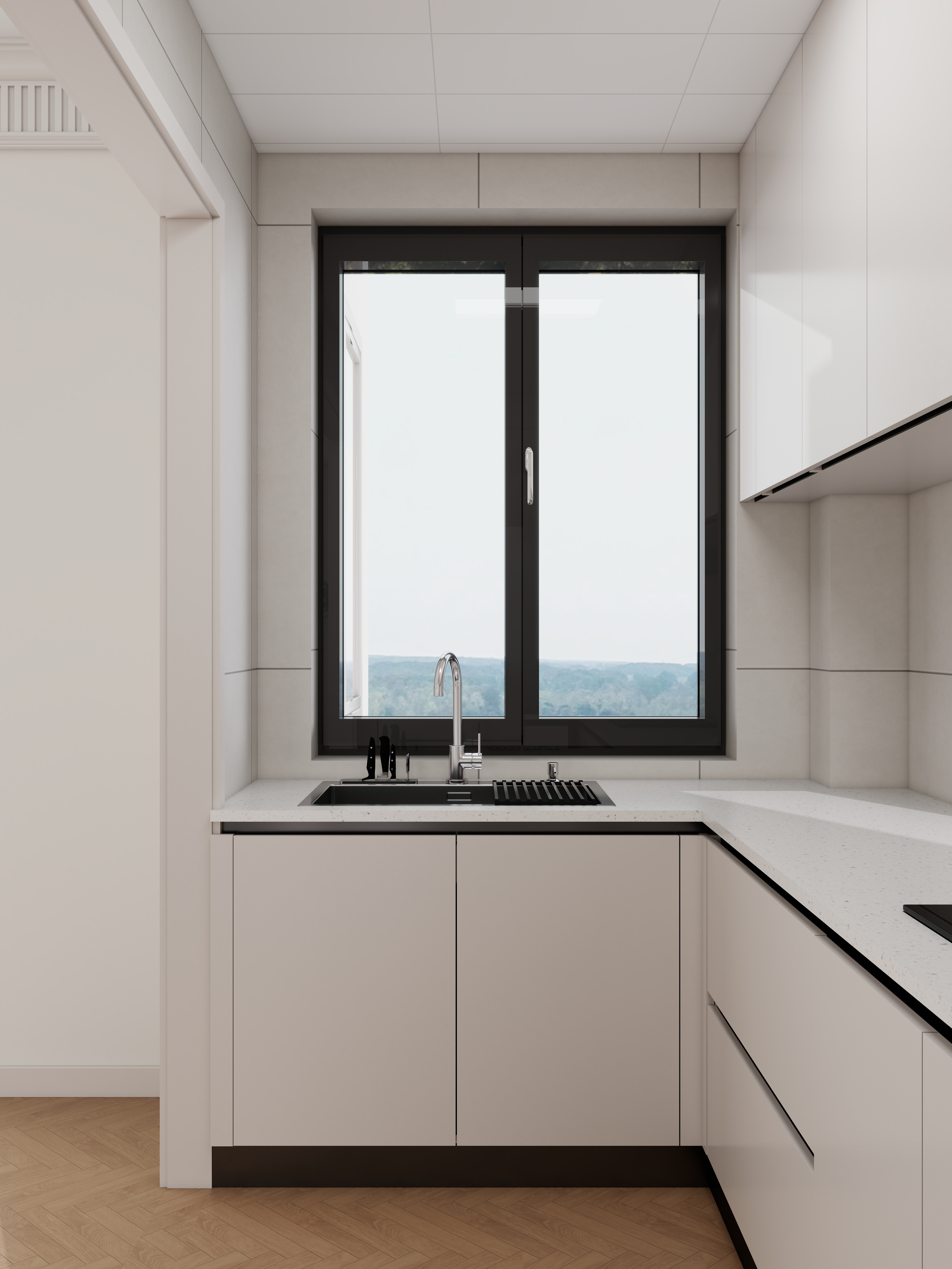 李青越-132平法式三居室一层厨房装修效果图第2张