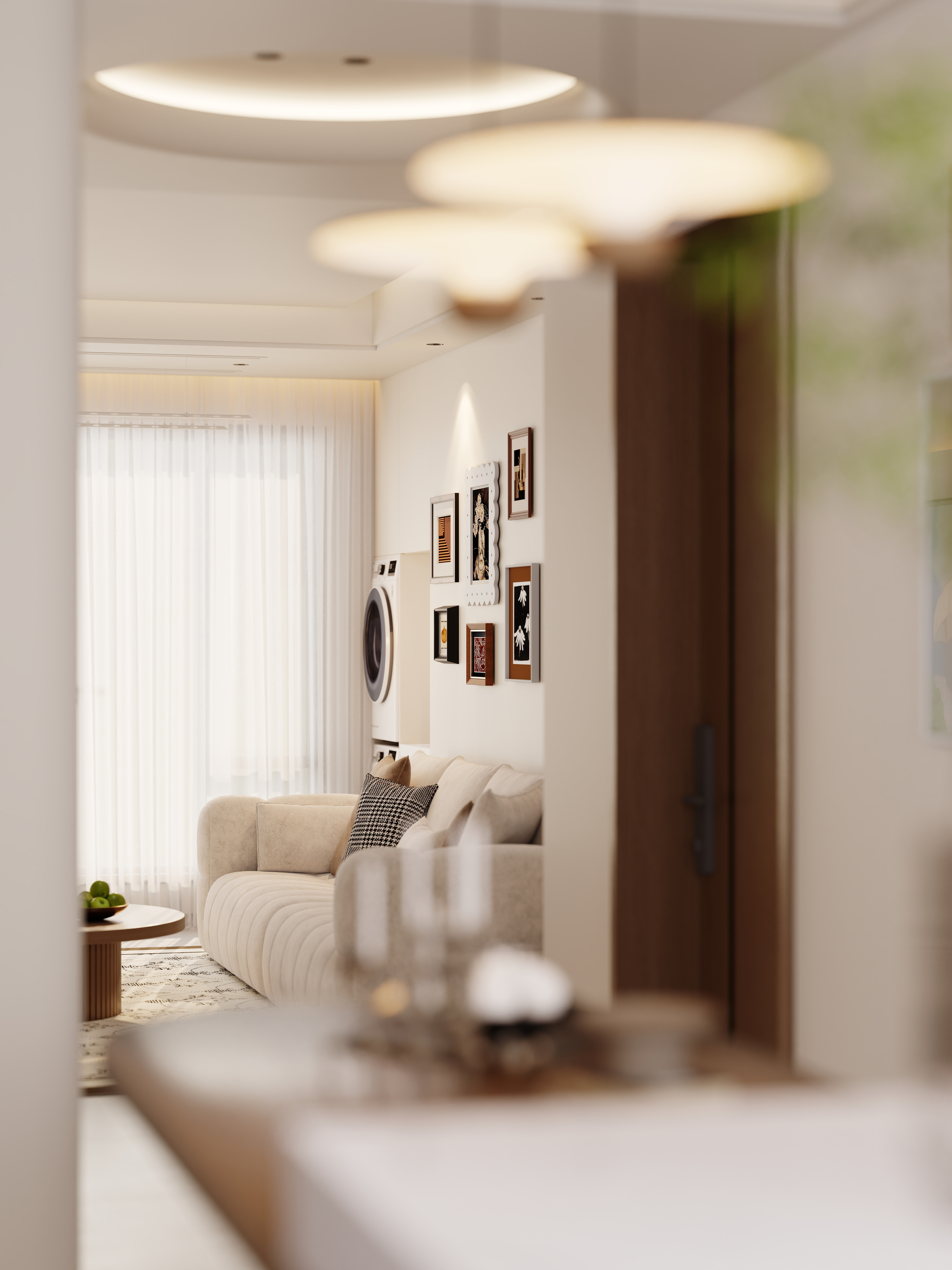 设计师1朱工-奶油中古风一层客餐厅装修效果图第5张