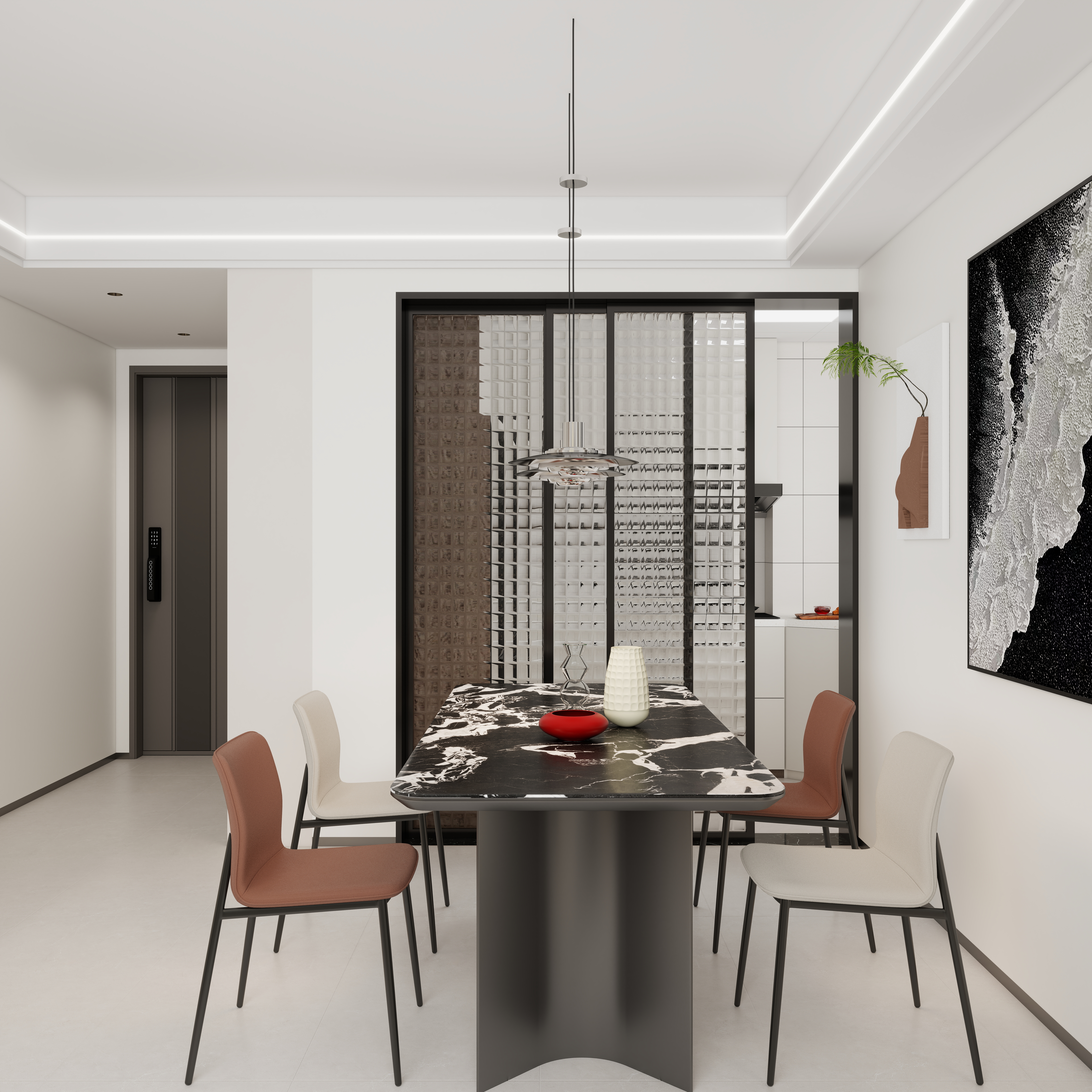 李青越-101平现代简约三居室一层客餐厅装修效果图第1张