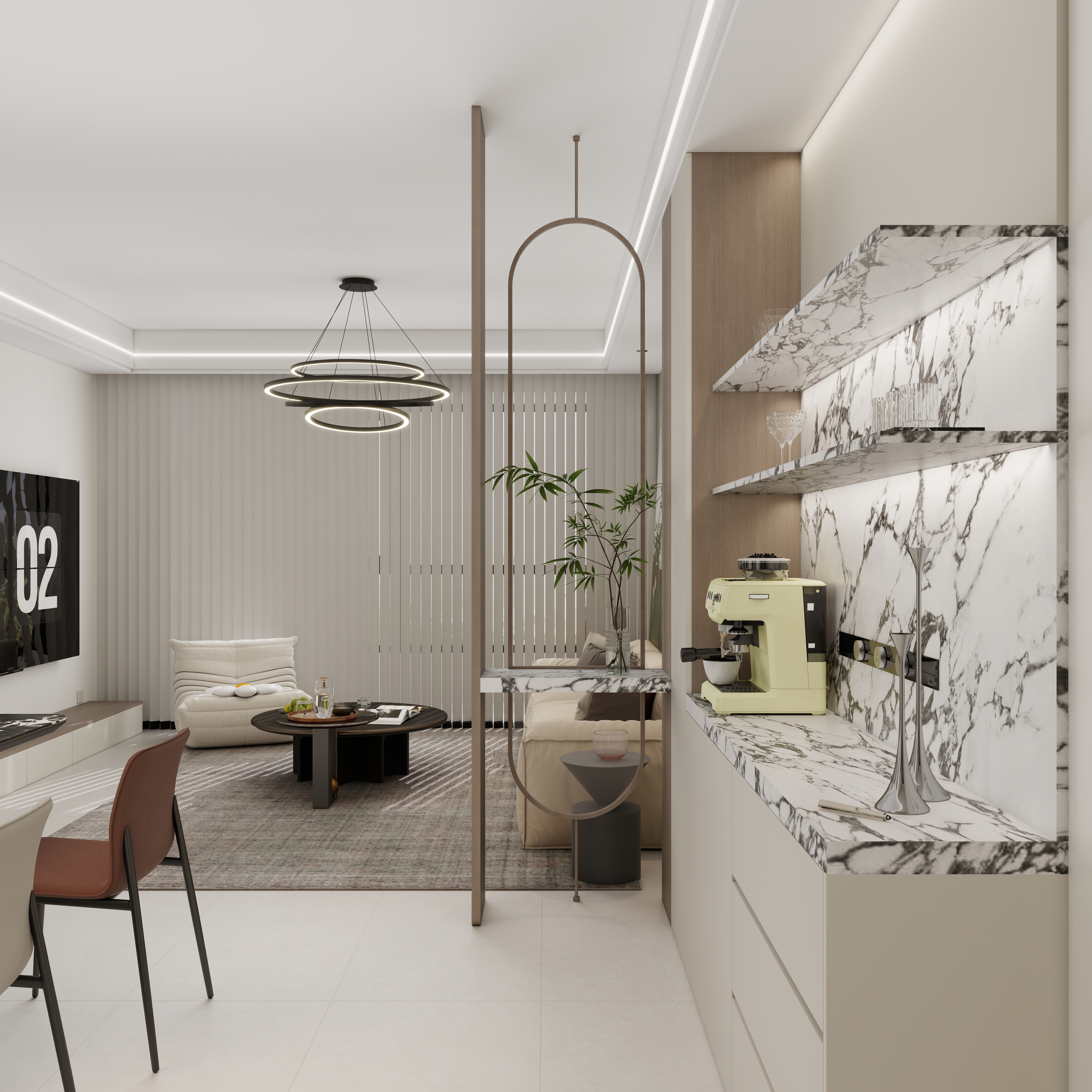 李青越-101平现代简约三居室一层客餐厅装修效果图第5张