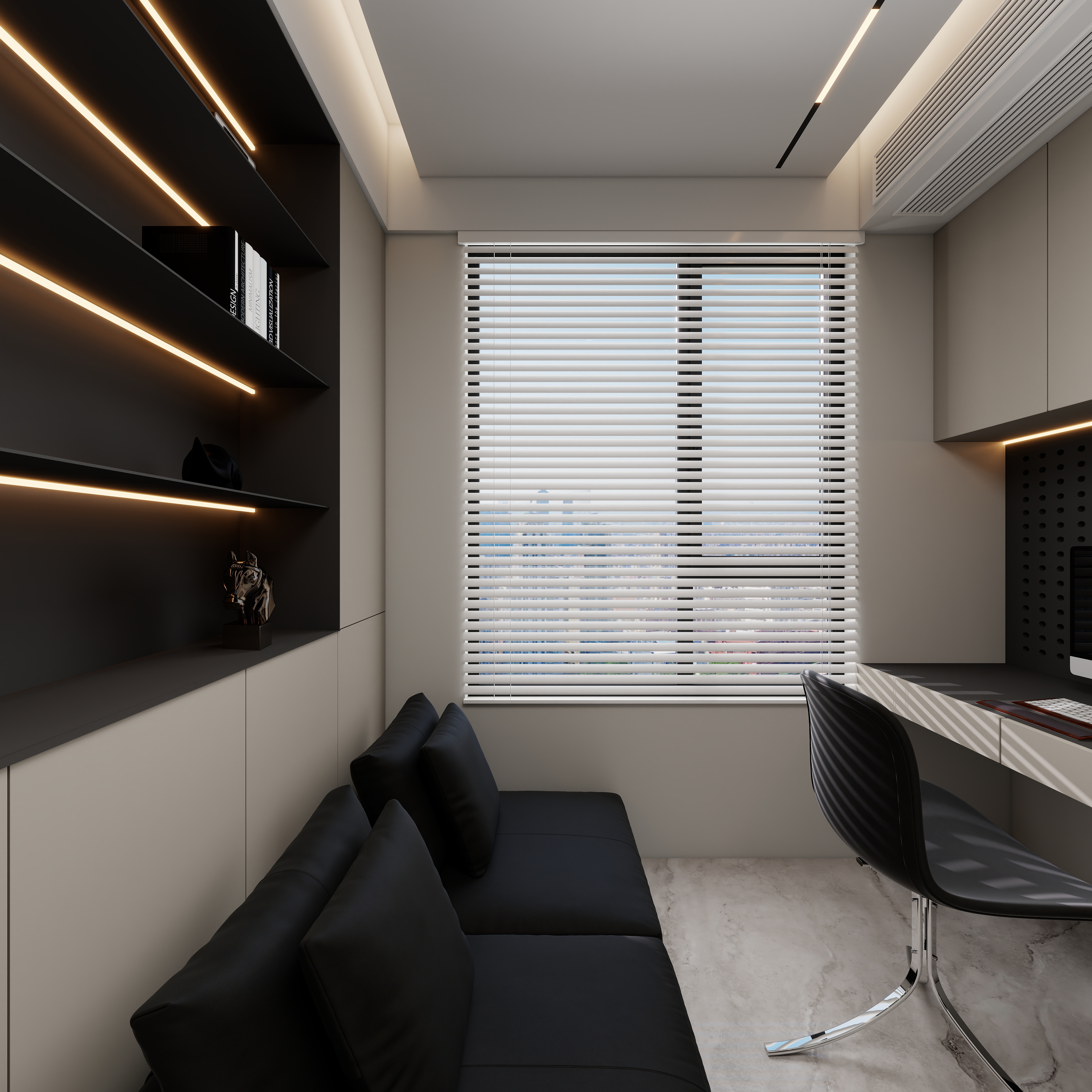 设计师丨胡月平-意式极简151㎡4室一层书房装修效果图第3张