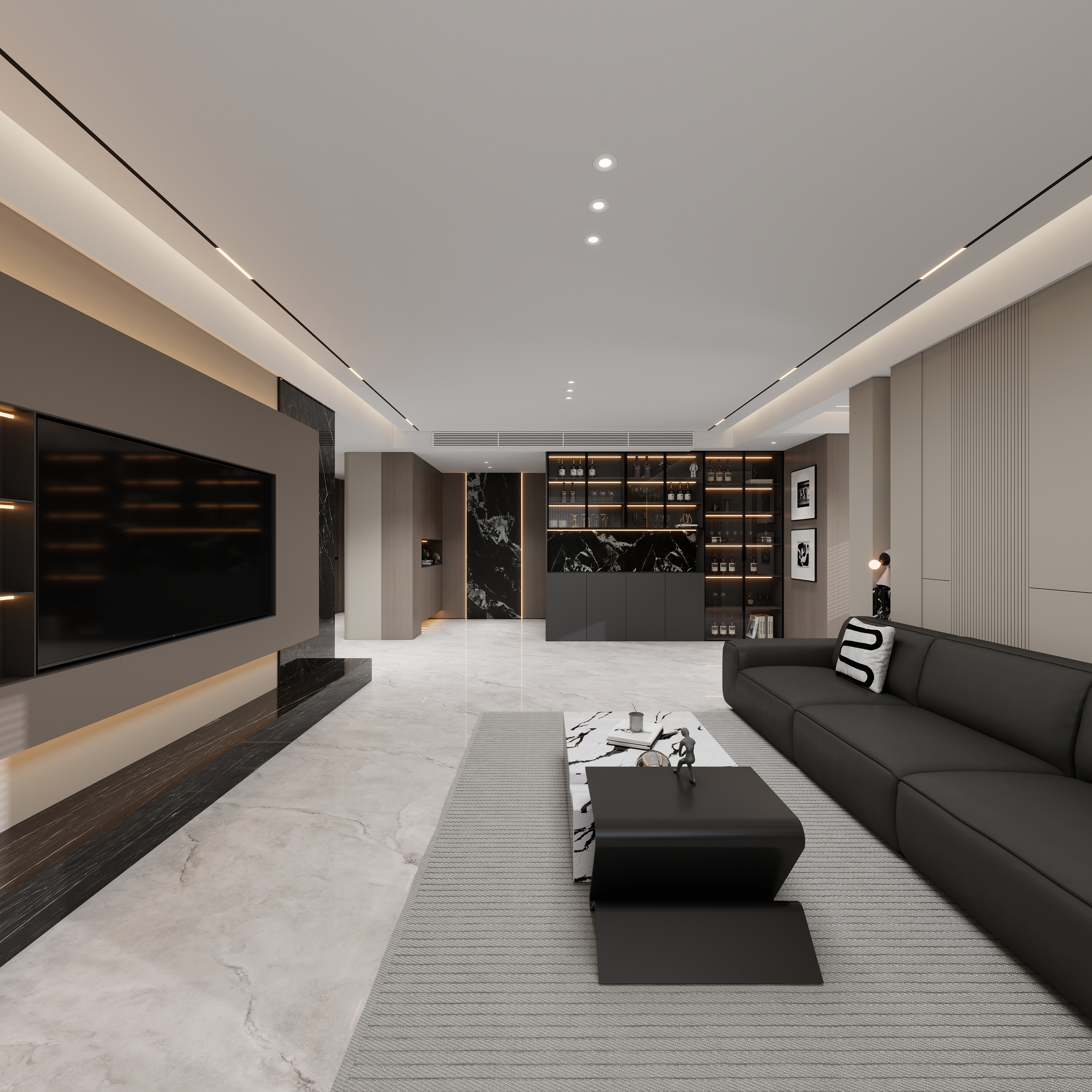 设计师丨胡月平-意式极简151㎡4室一层客厅装修效果图第3张