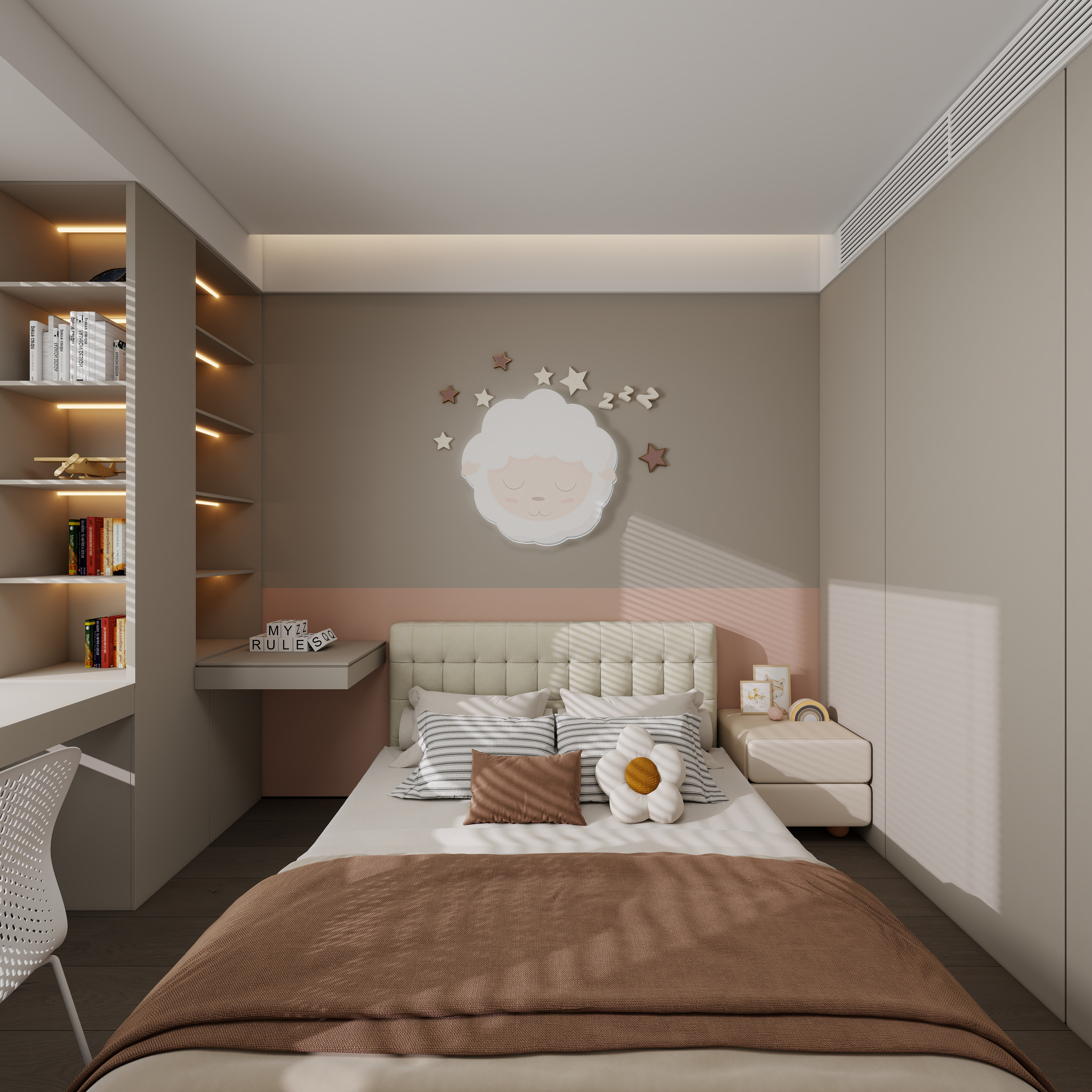 设计师丨胡月平-意式极简151㎡4室一层女孩房装修效果图第3张