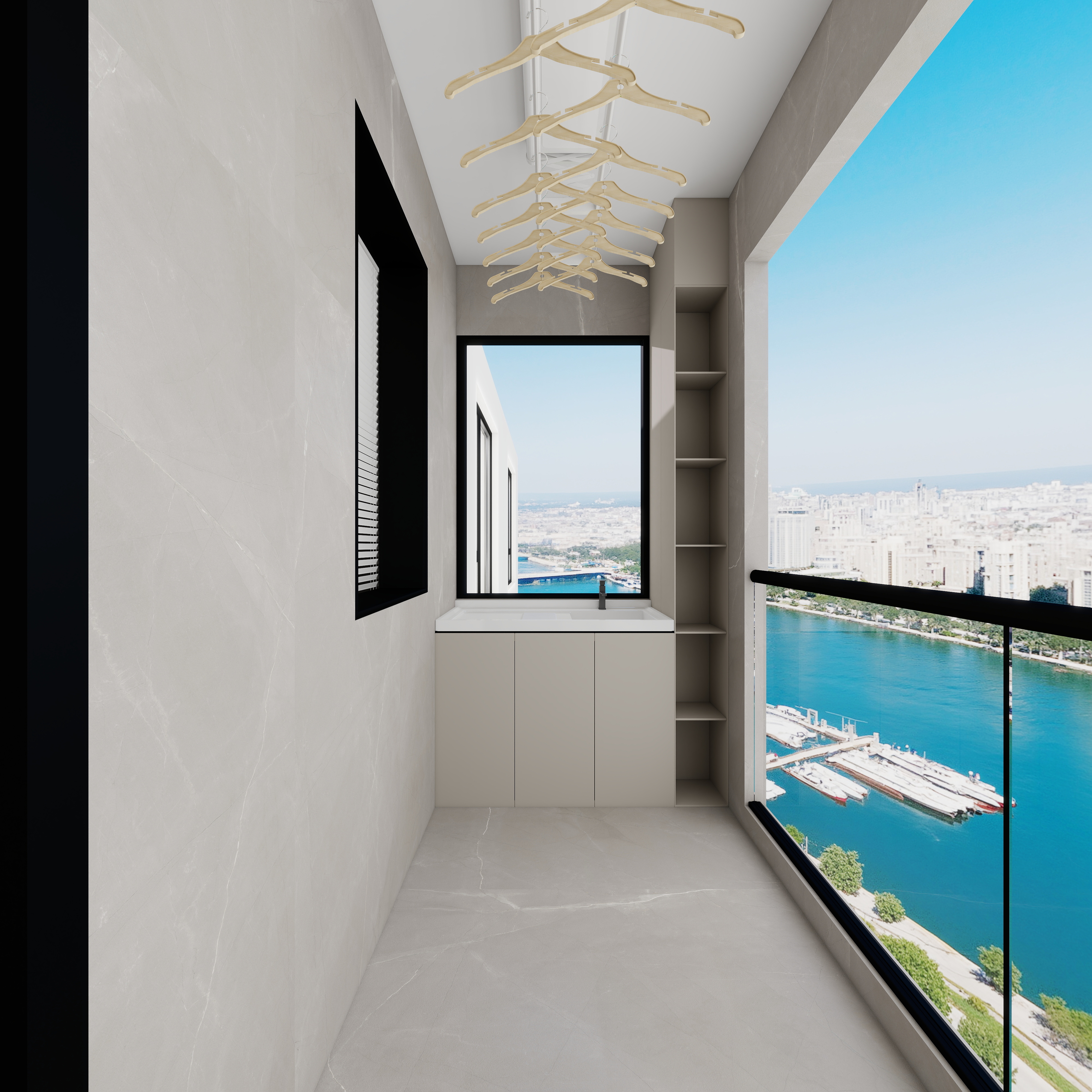 设计师丨胡月平-意式极简151㎡4室一层生活阳台装修效果图第3张