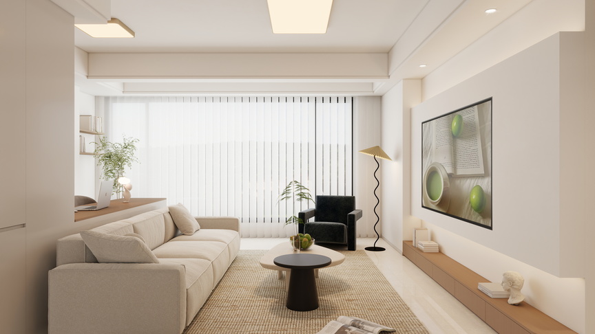 孙有权-『2025-12』48平丨奶油原木风客餐厅装修效果图