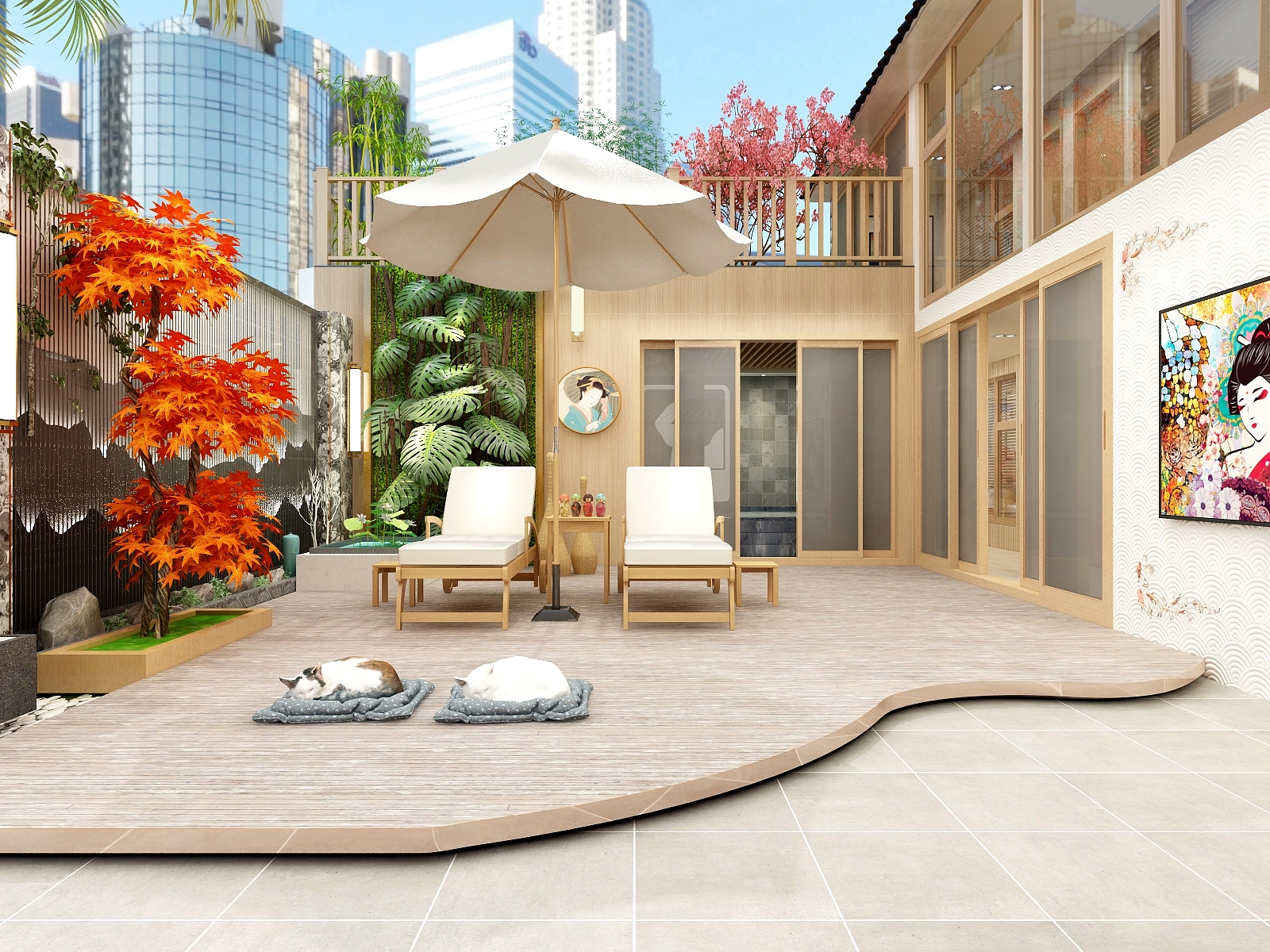 张旭-『农家小院』500平|日式民宿两层装修效果图