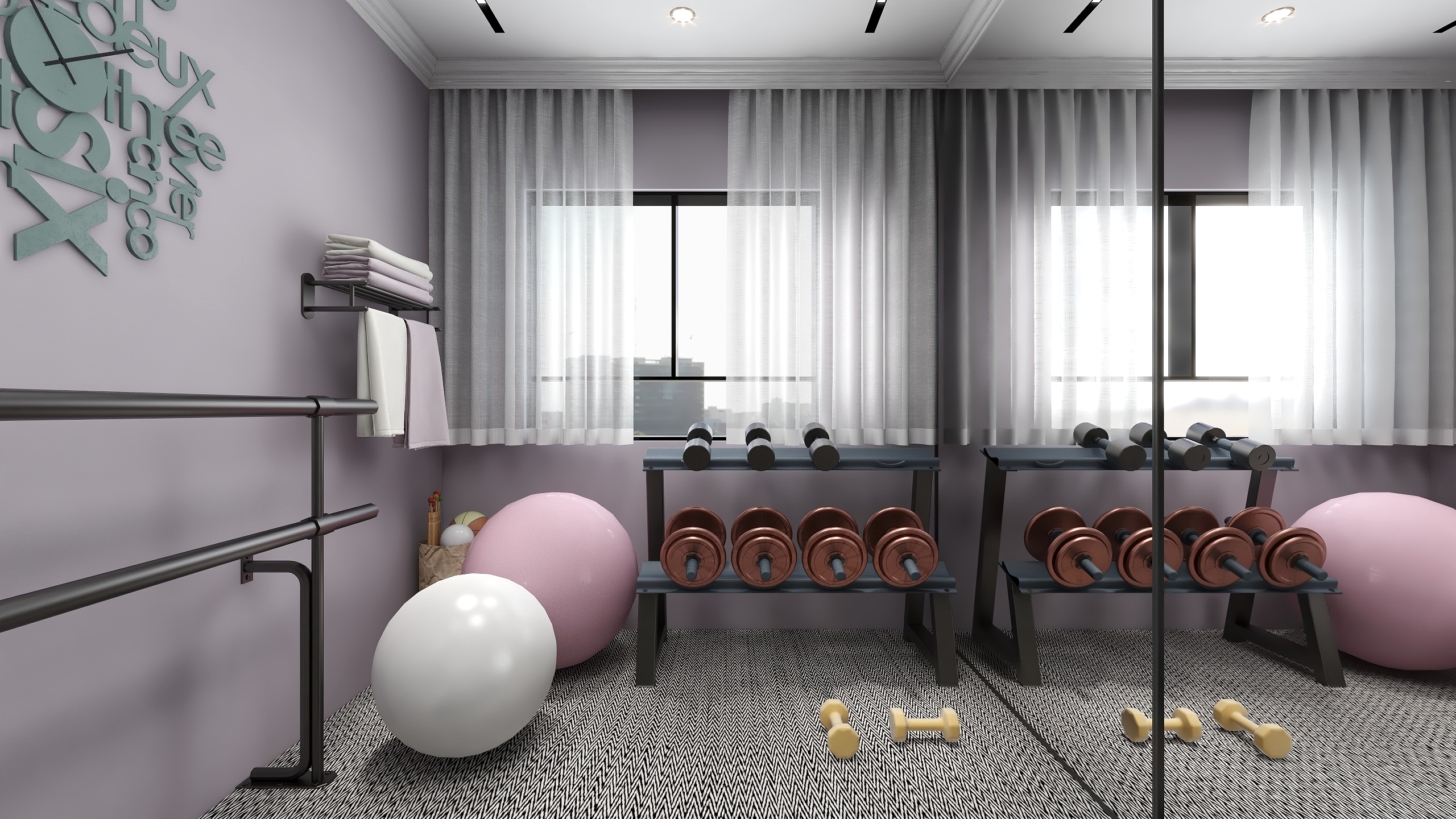 刘月-美式别墅二层瑜伽室装修效果图第1张