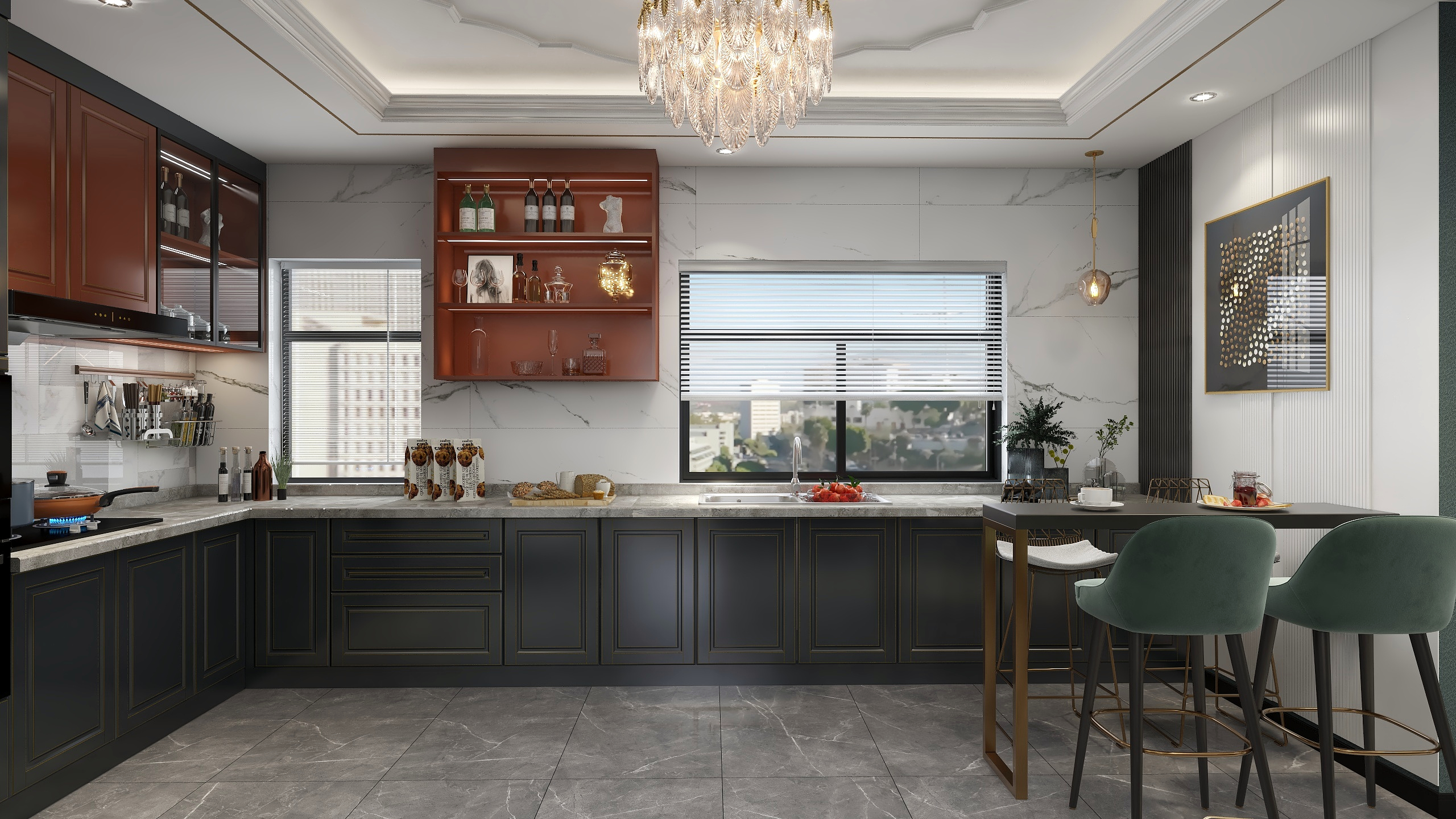 刘月-美式别墅一层客餐厅装修效果图第3张